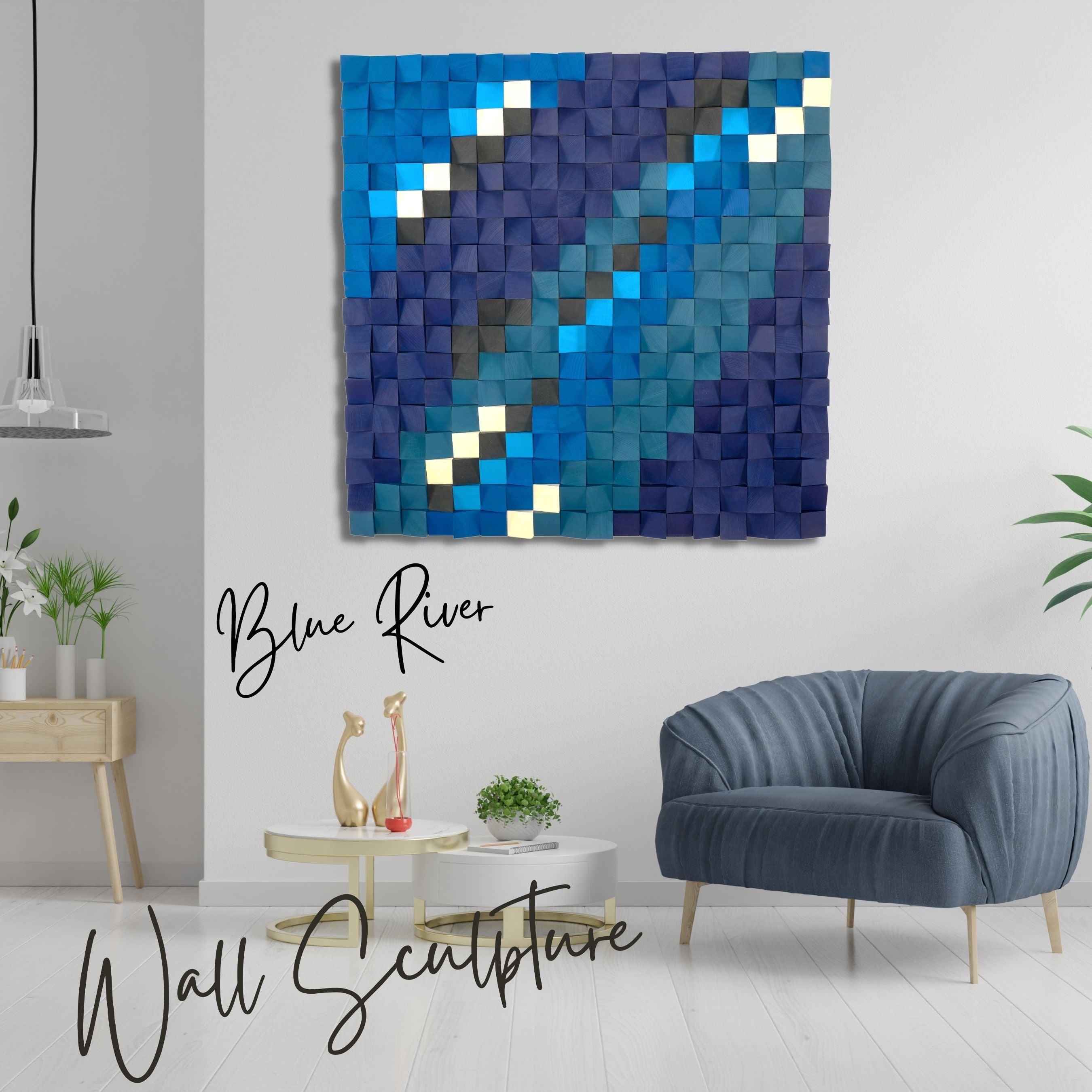 ・"Blue River"・Premium Wood Handmade Wall Sculpture - Limited Edition