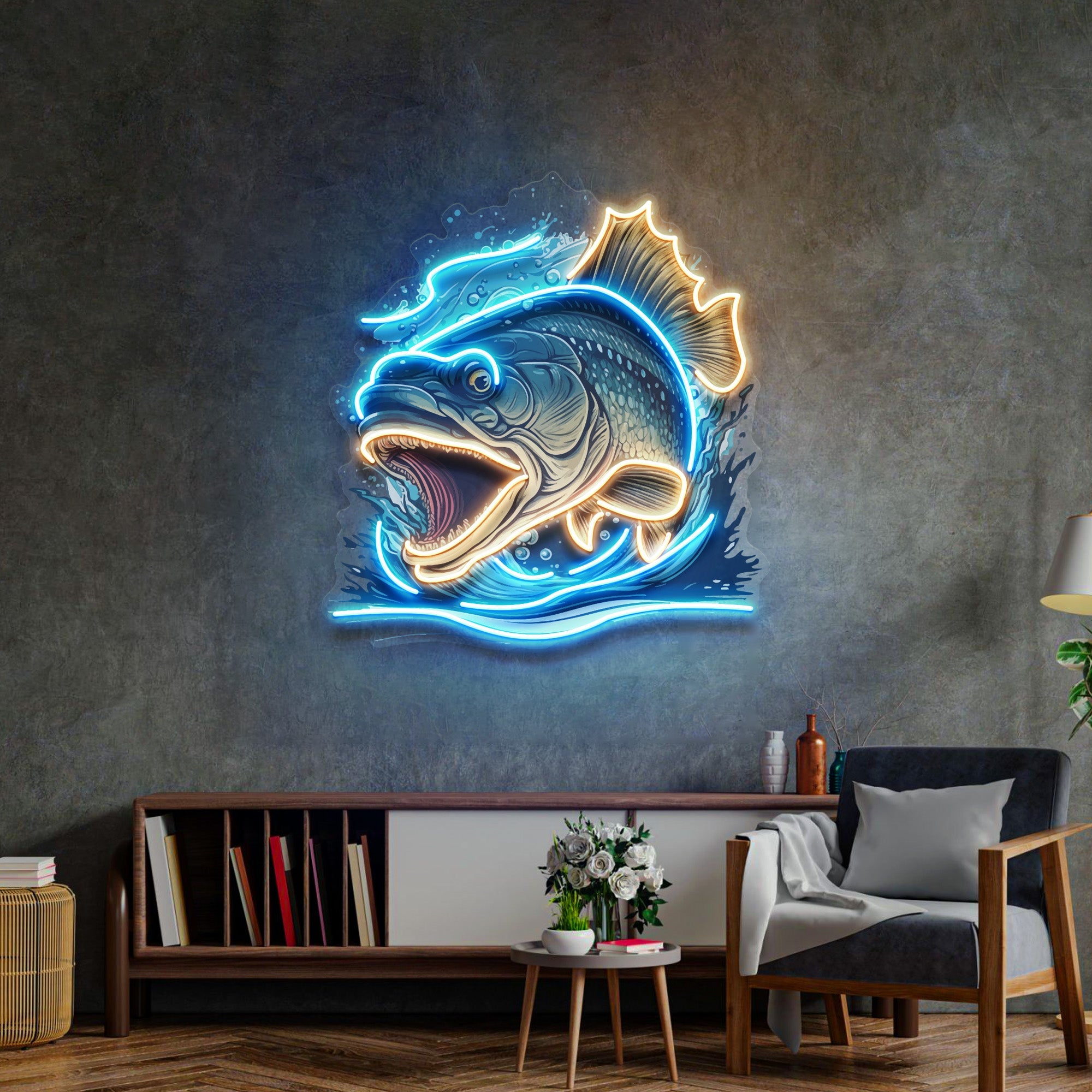 Aggressive Fish Counterattack LED Neon Sign Light Pop Art