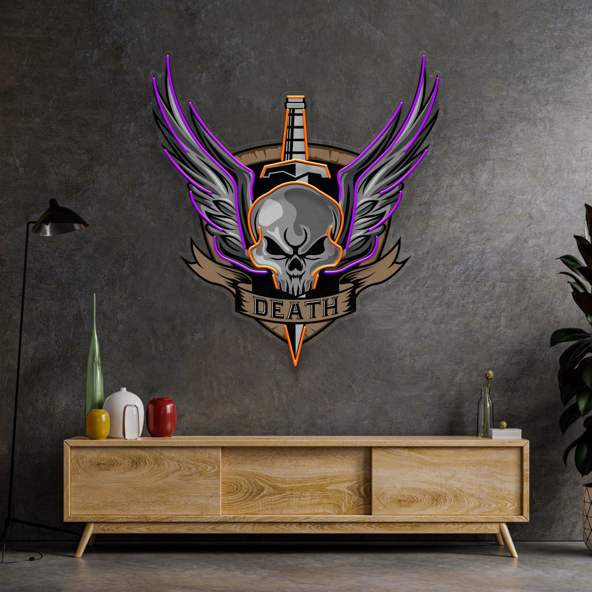 Angry Military Skull Wings LED Neon Sign Light Pop Art