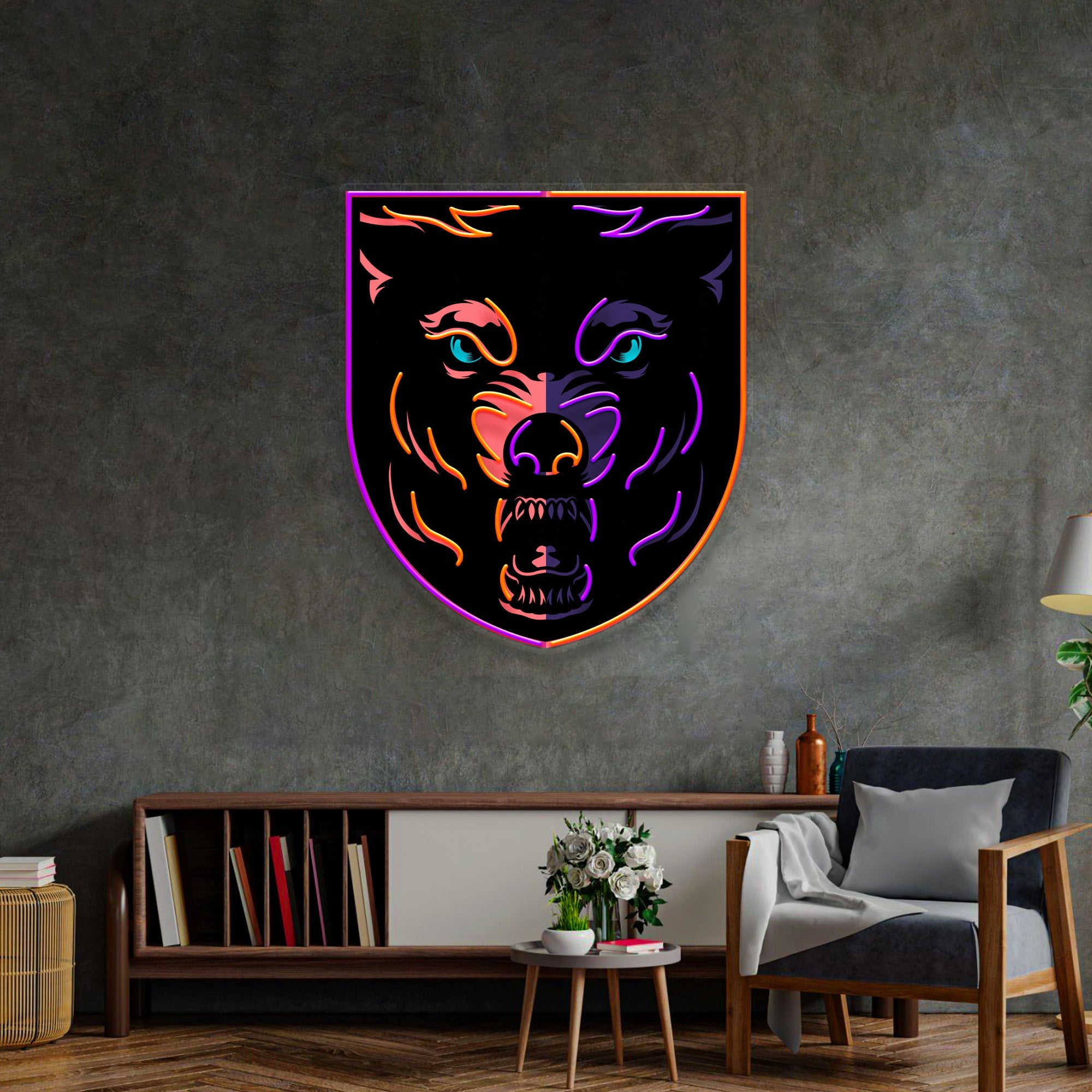 Angry Wolf Head LED Neon Sign Light Pop Art
