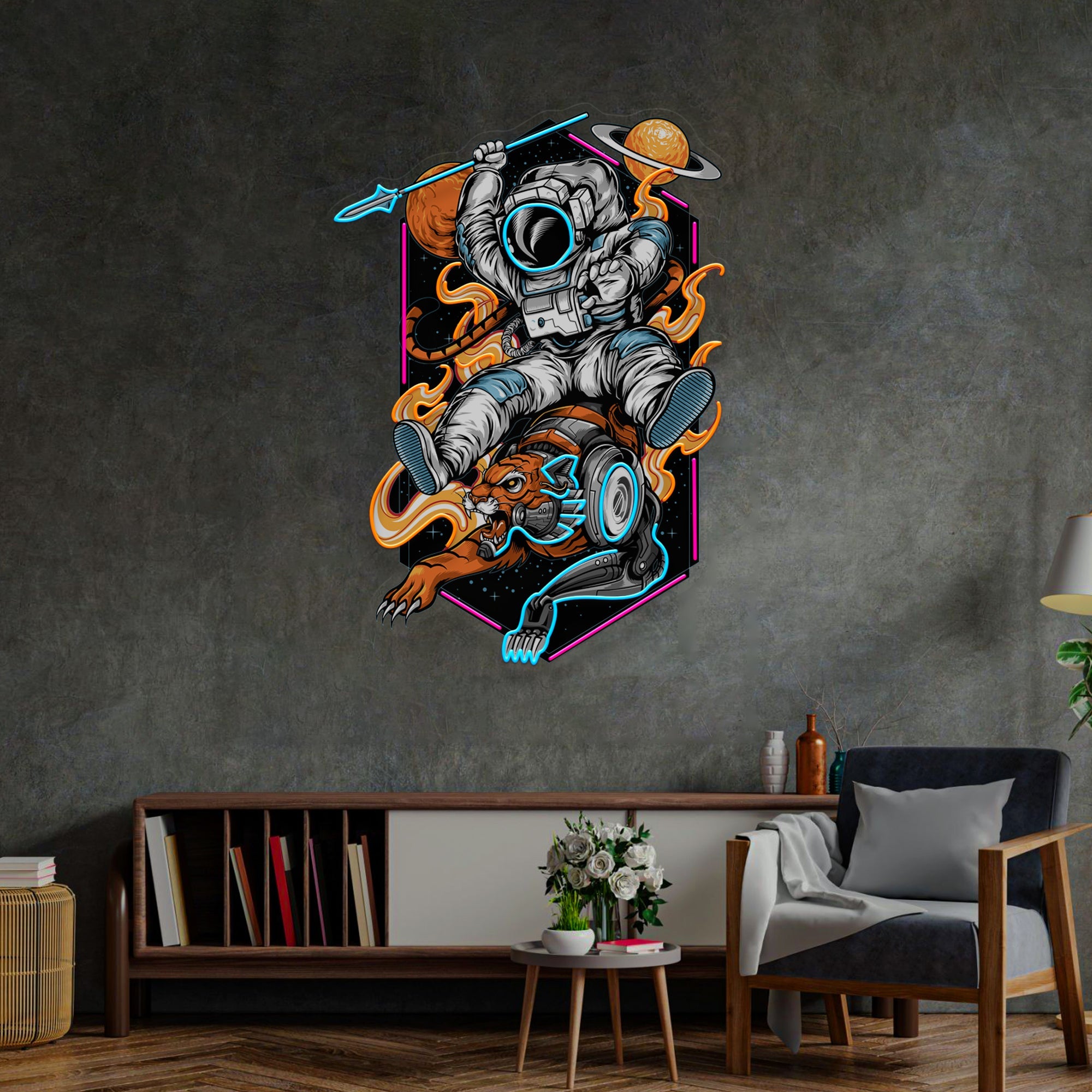 Astronaut Riding Tiger Led Neon Acrylic Artwork