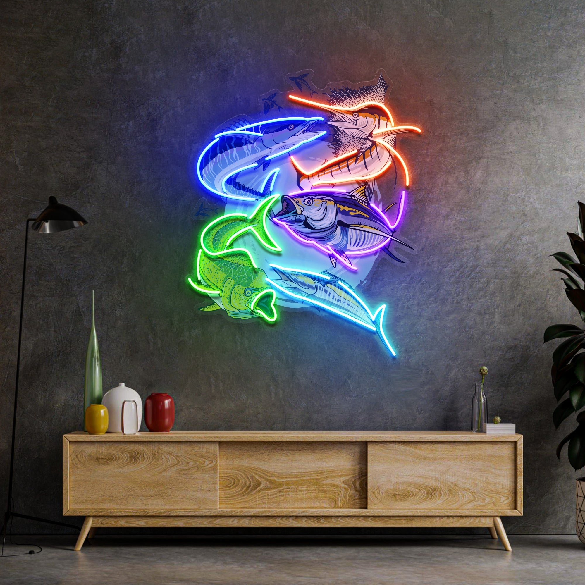 Colorful Fishing LED Neon Sign Light Pop Art