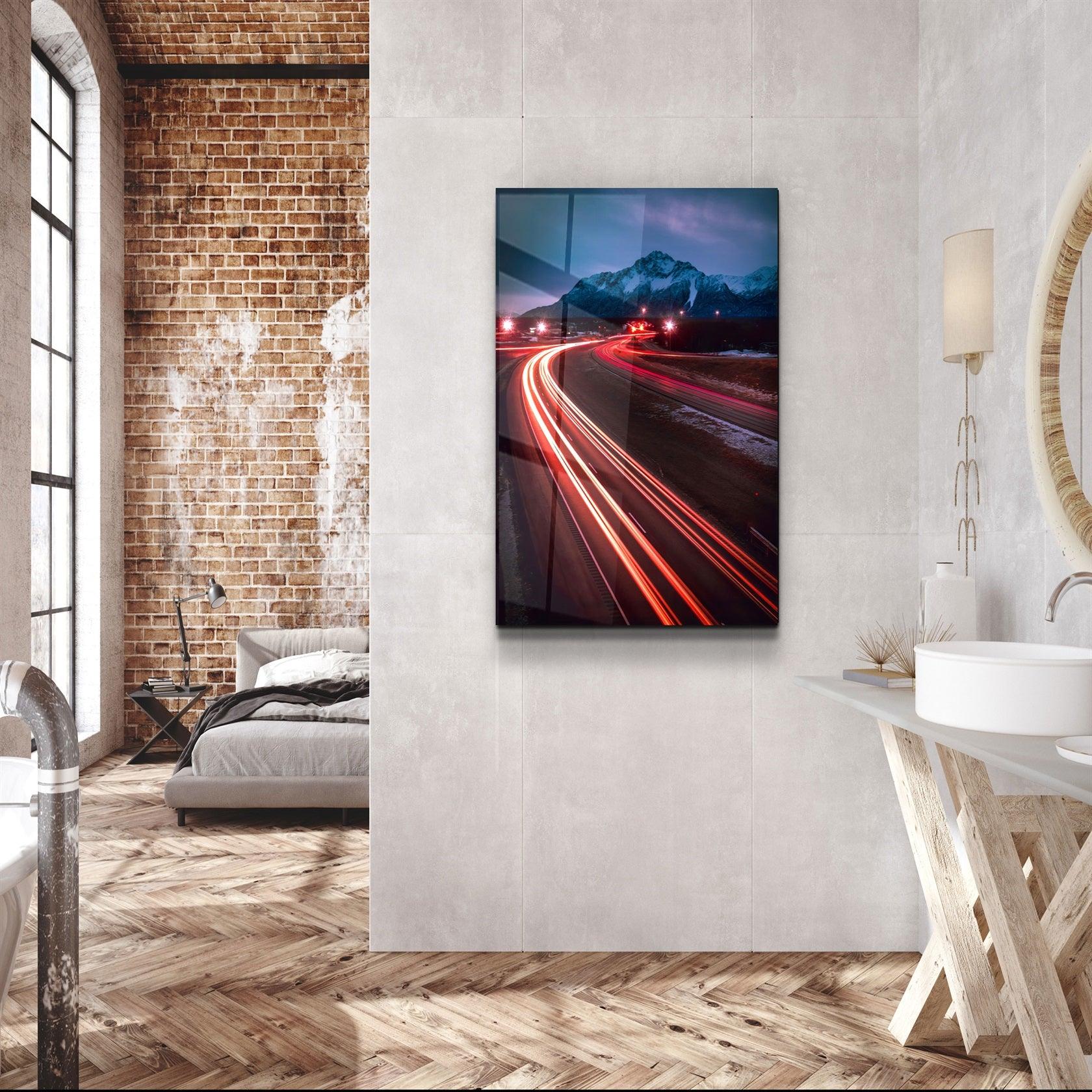 ・"Road and Mountains"・Glass Wall Art