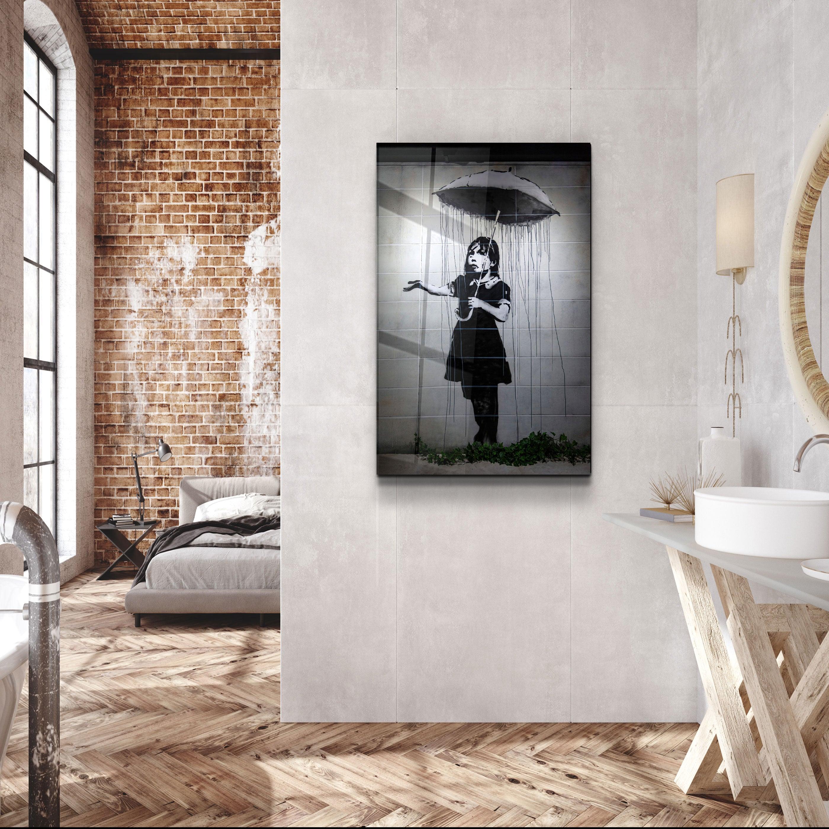 ・"Banksy - Girl with an umbrella"・Glass Wall Art