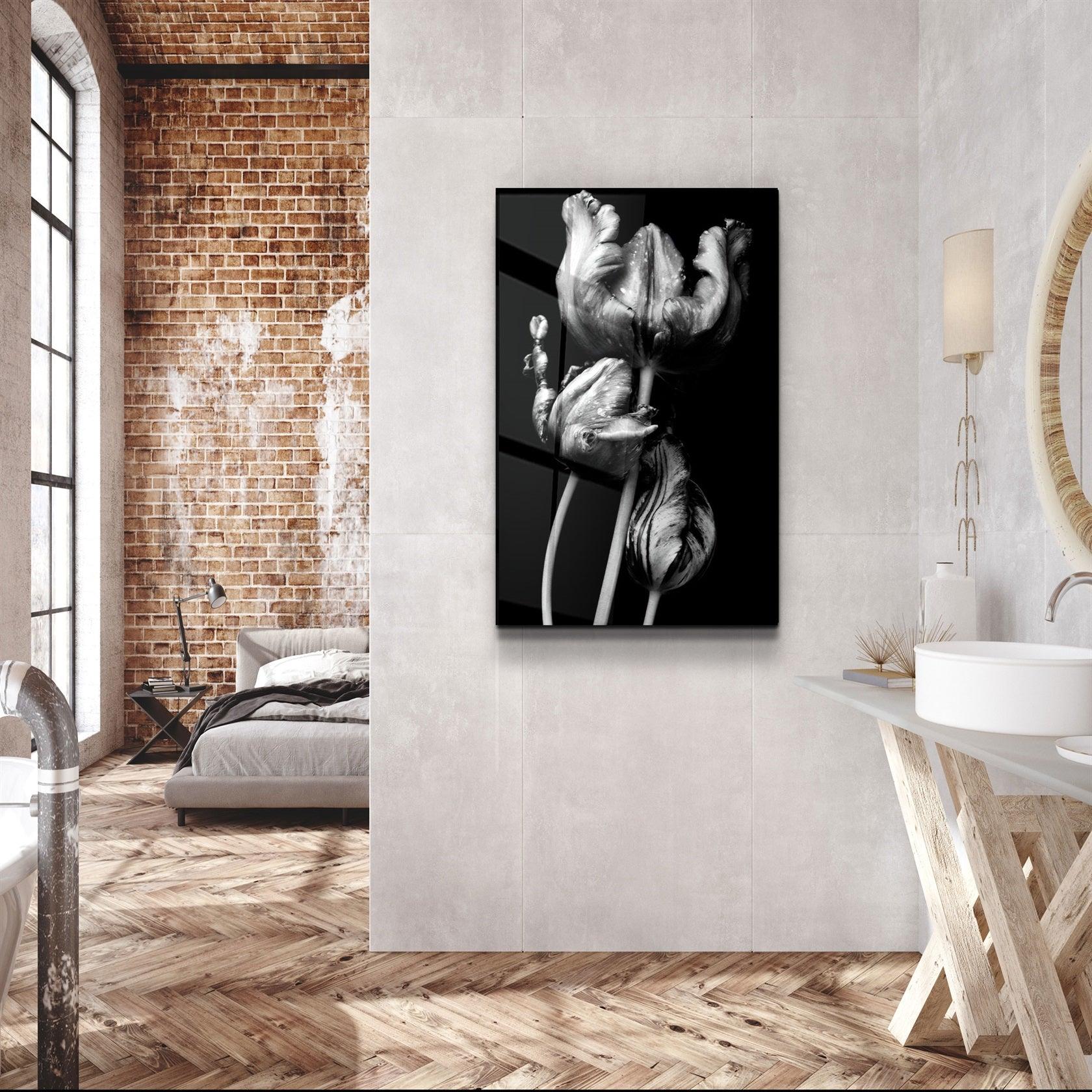 ・"Black - White Flower 2"・Glass Wall Art