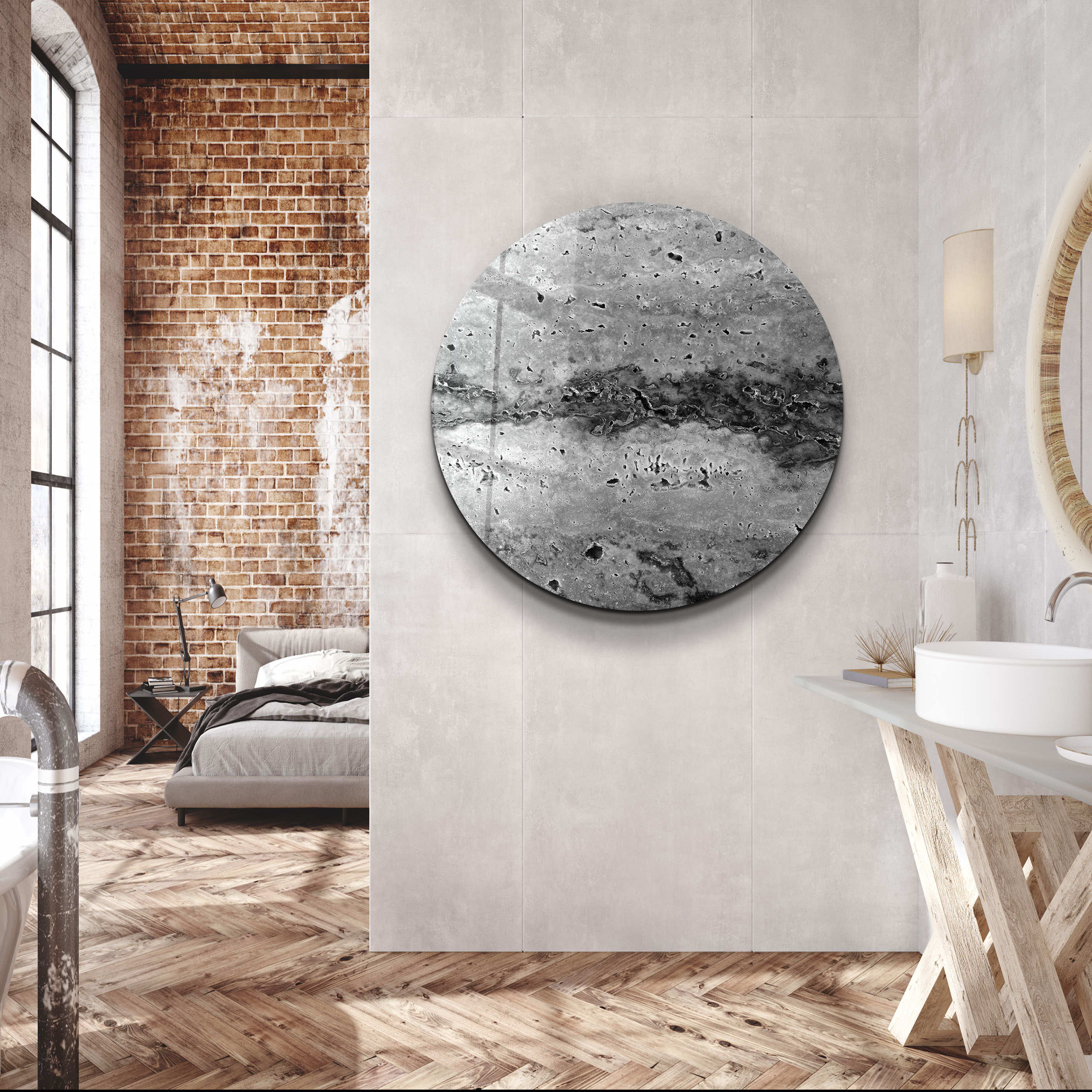 ・"Travertine Stone - Dark Gray"・Rounded Glass Wall Art