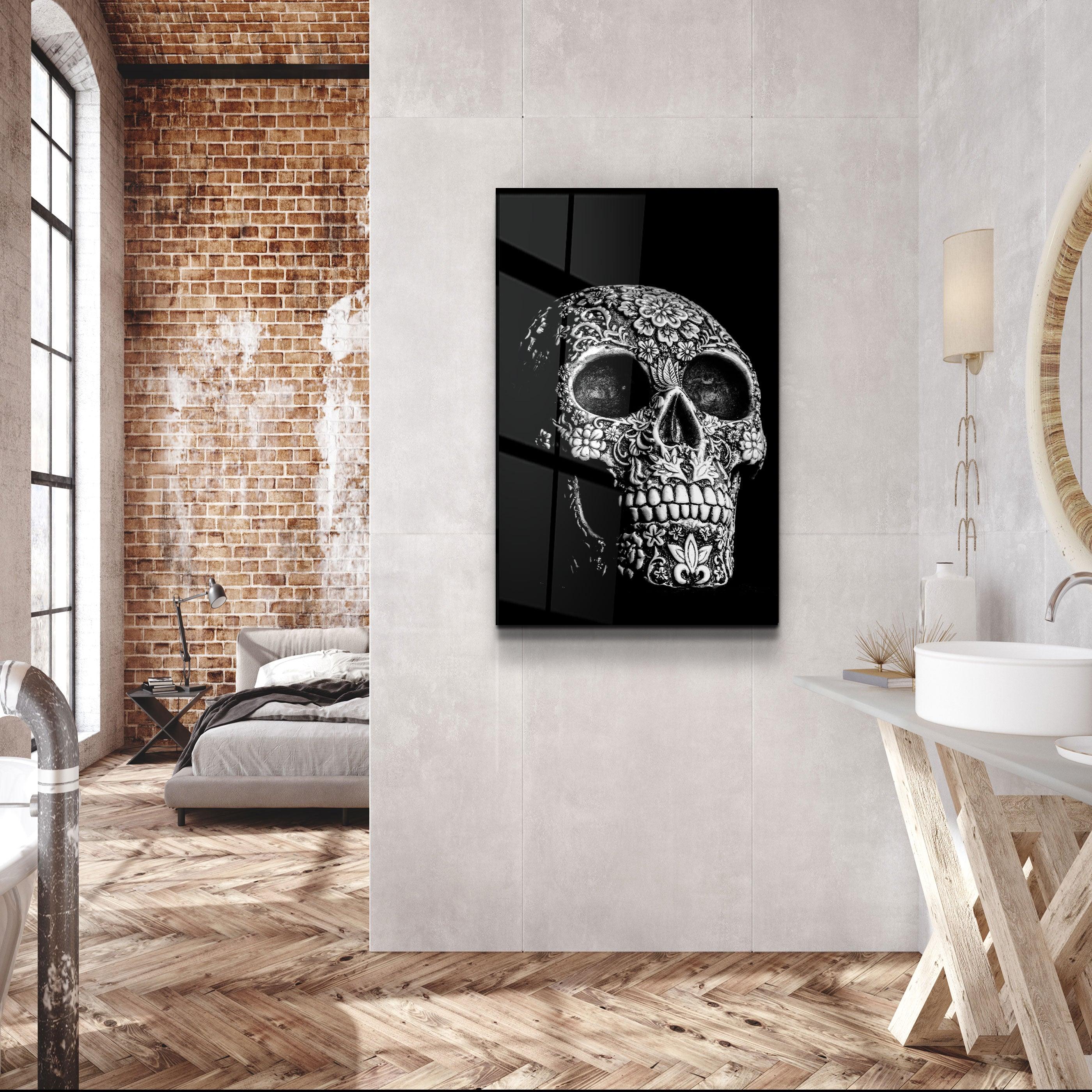 Grey Skull Glass Wall Art