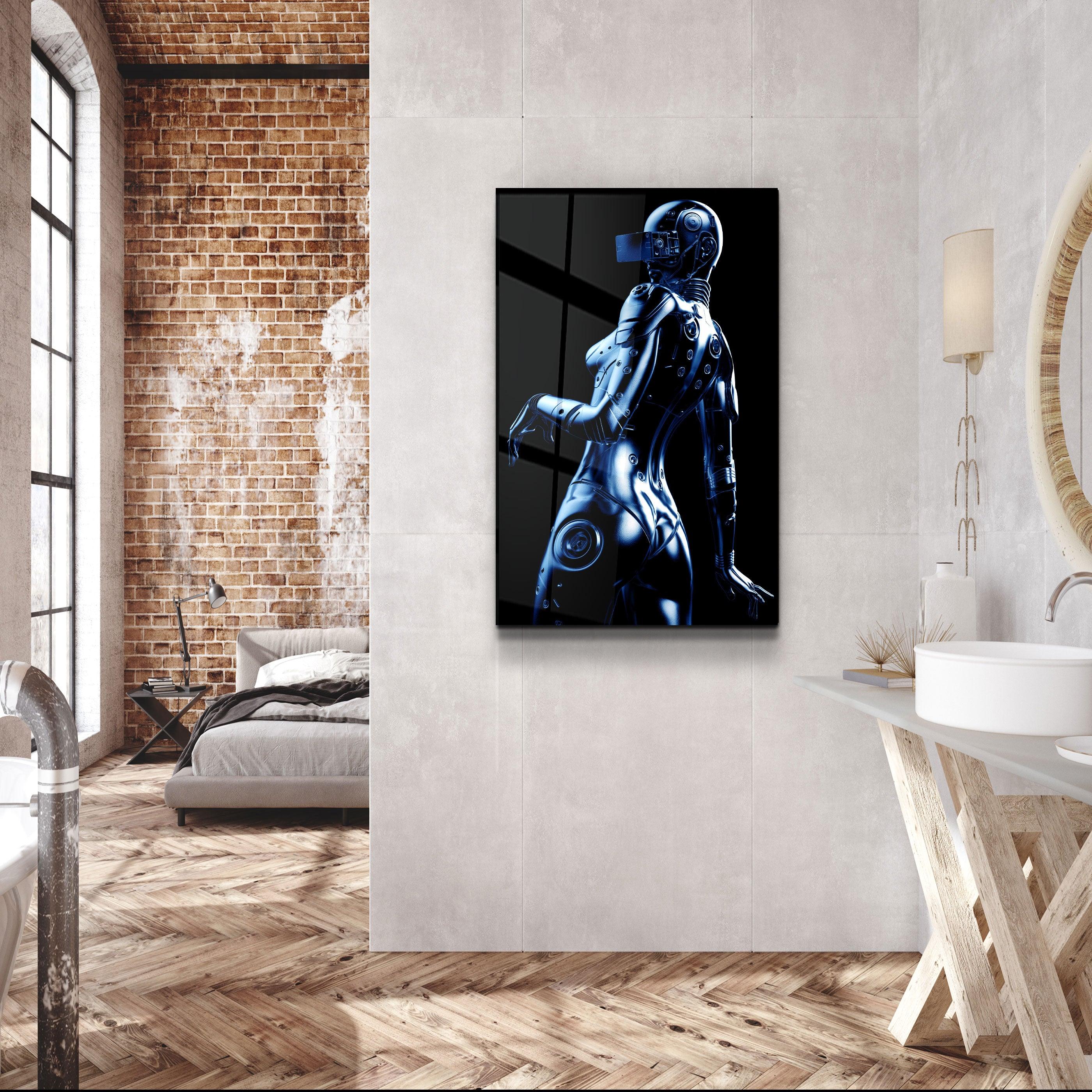 ・"Steel Robot Girl in Blue"・Designer's Collection Glass Wall Art