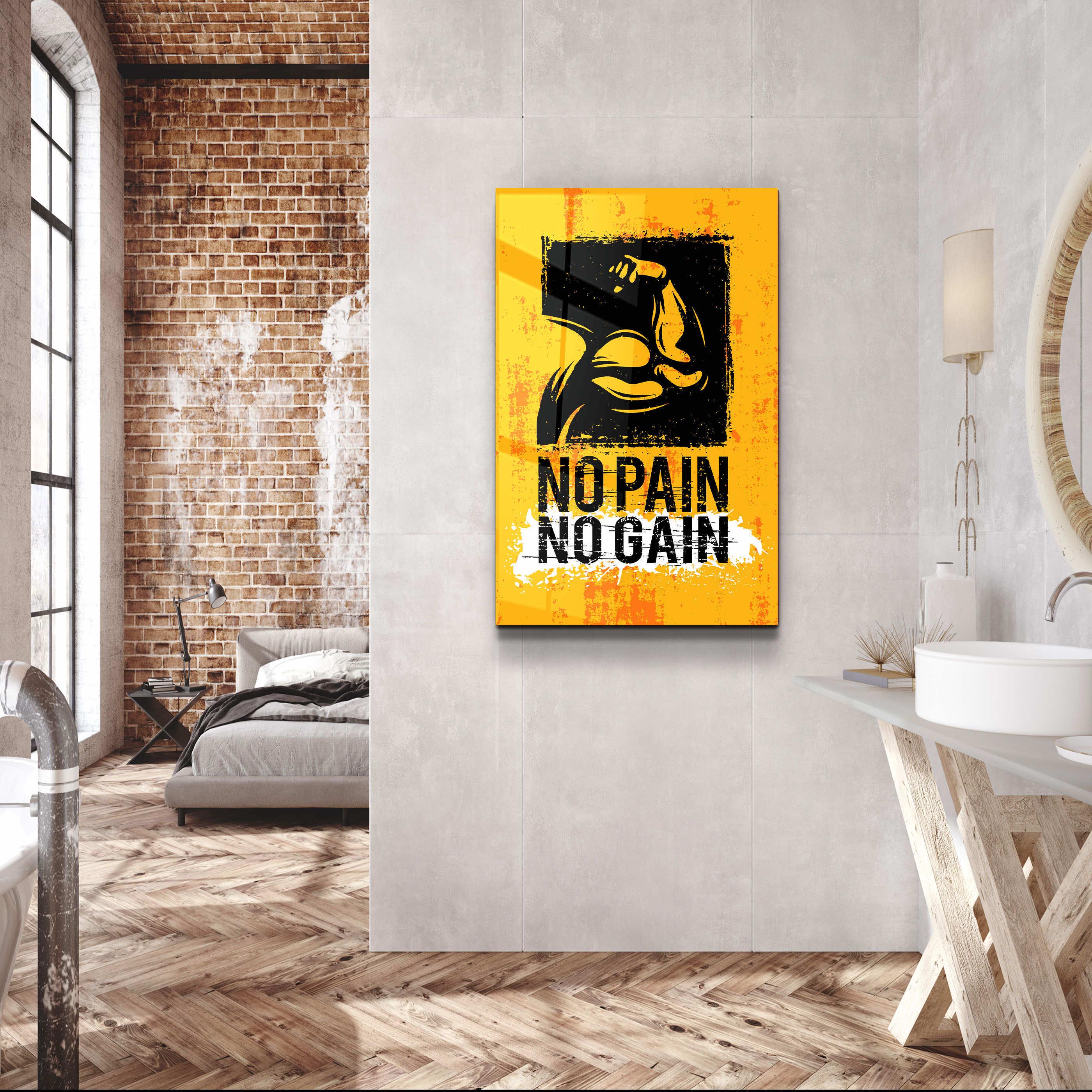 ・"No Pain No Gain"・Motivational Glass Wall Art