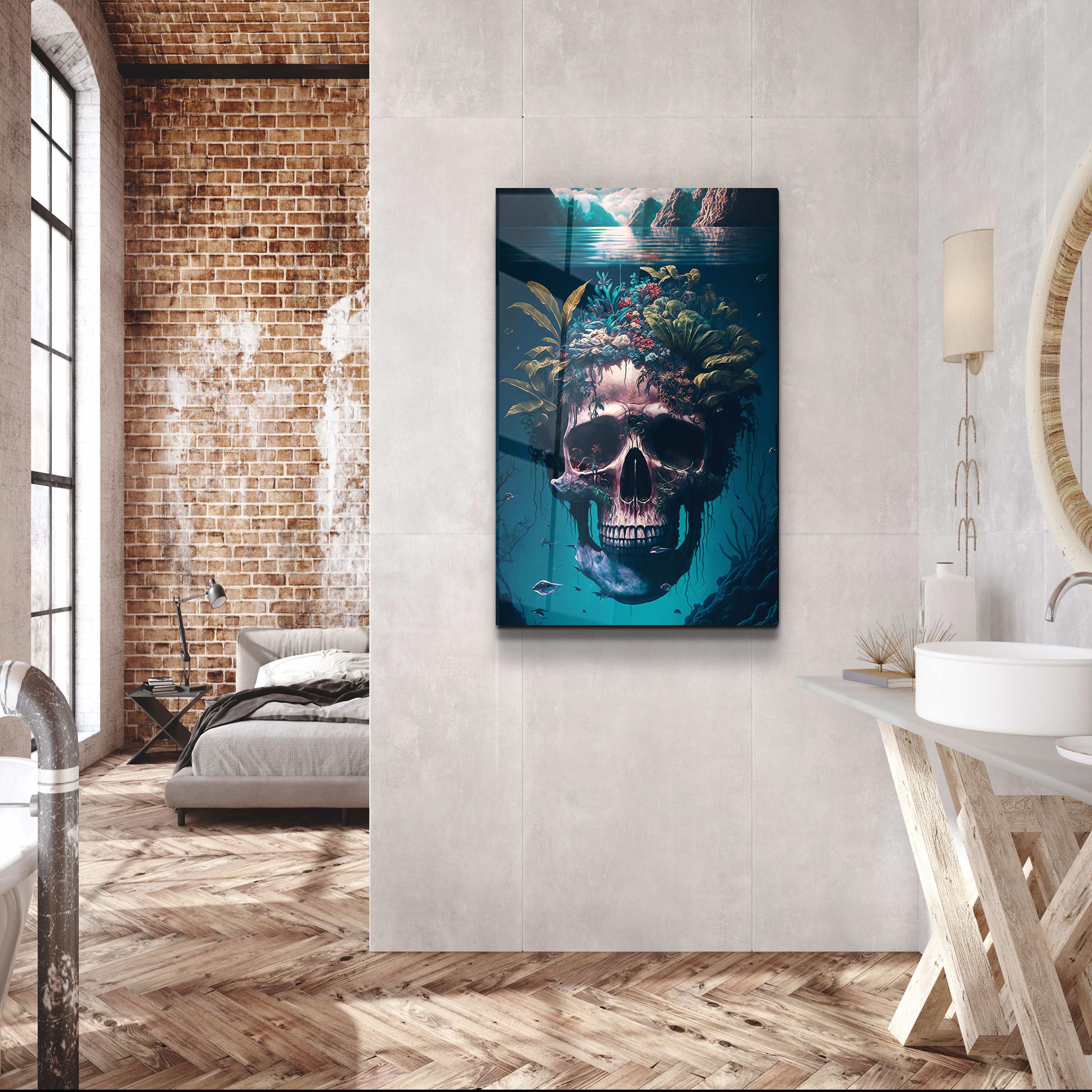 ・"Skull in the Secret Sea"・Secret World Collection Glass Wall Art