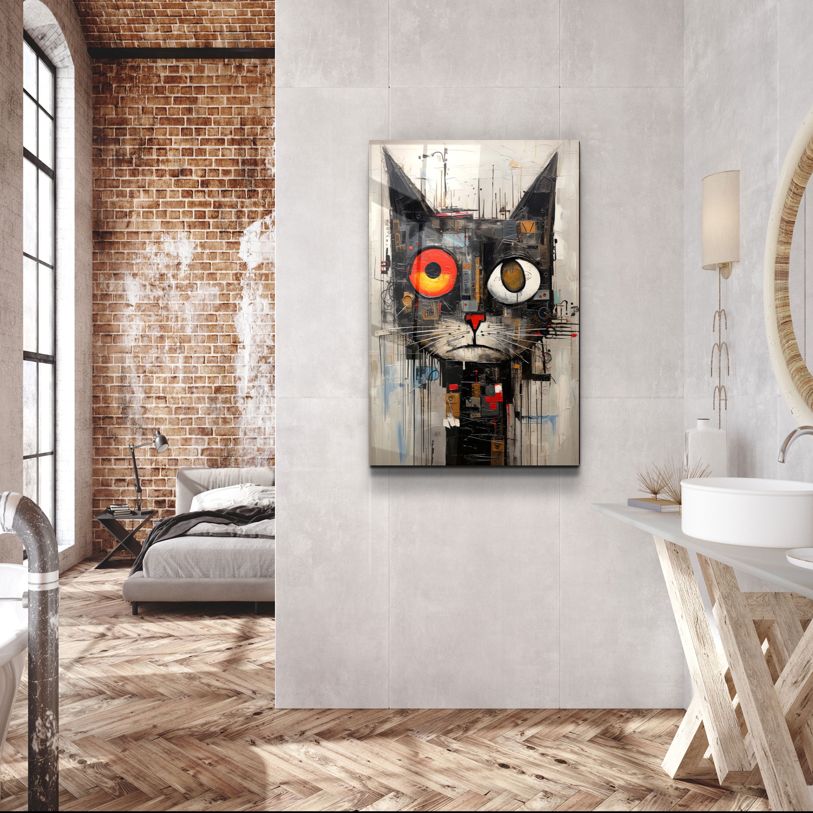 ・"Abstract Cat・Designers Collection Glass Wall Art