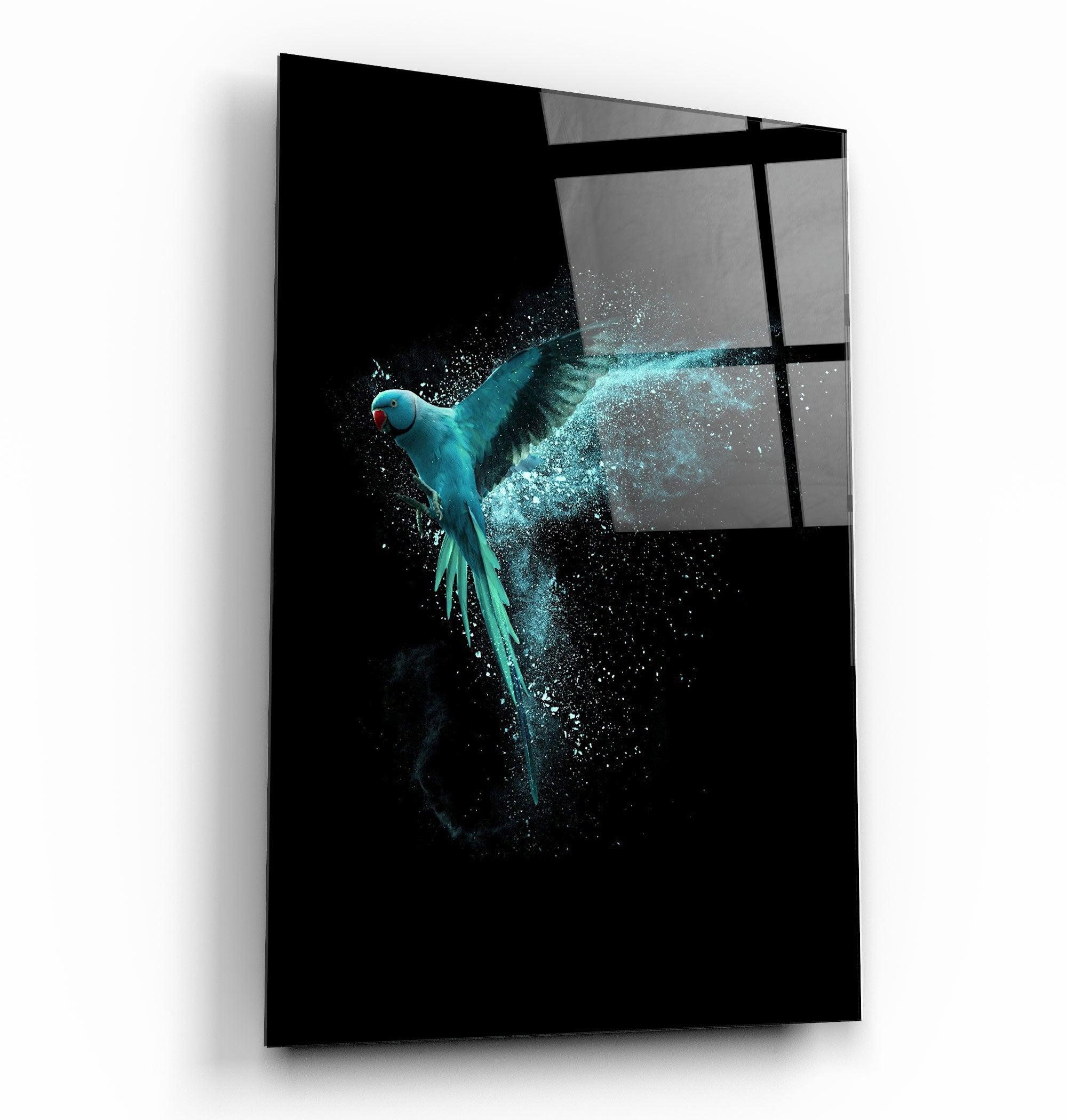・"Turquoise Parrot"・Glass Wall Art