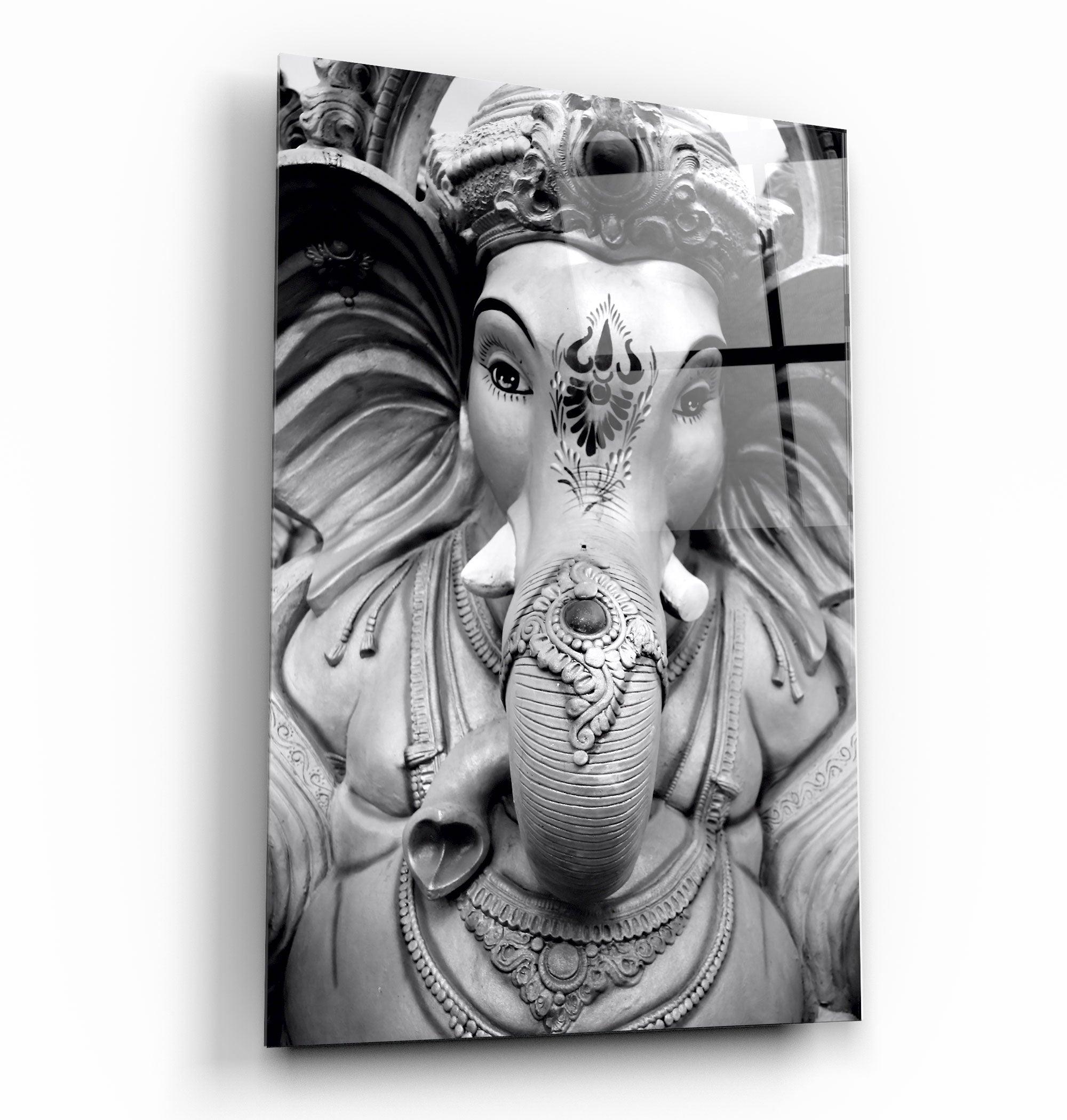 ・"Lord Ganesh B&W Sculpture"・Glass Wall Art - ArtDesigna Glass Printing Wall Art