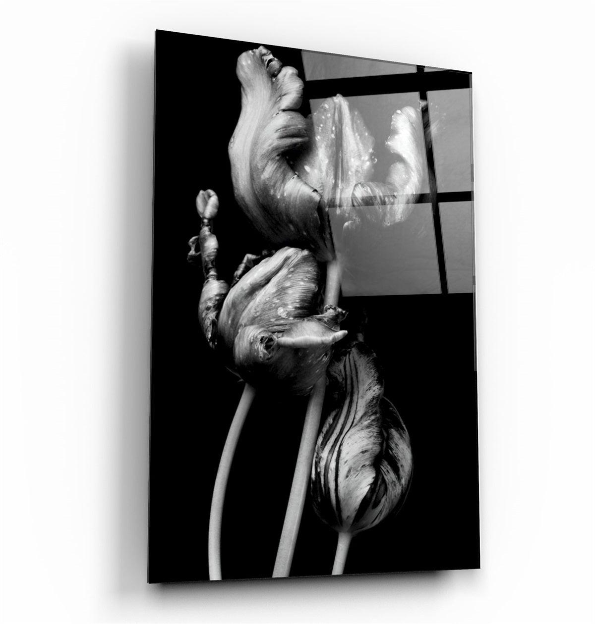 ・"Black - White Flower 2"・Glass Wall Art