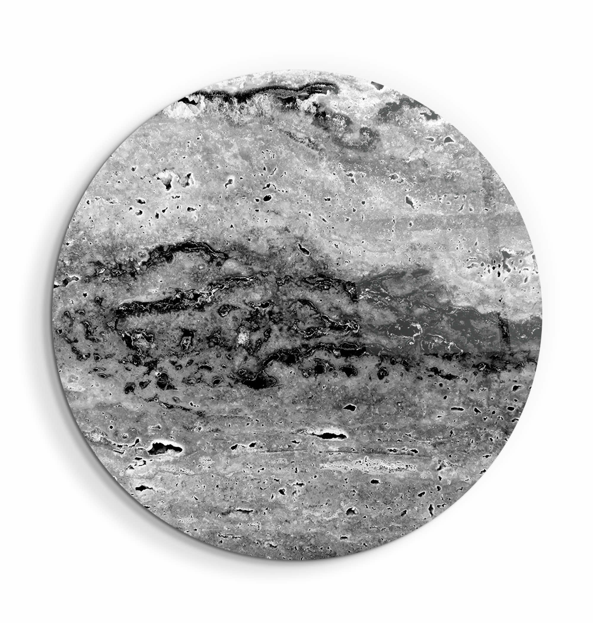 ・"Travertine - Black and White "・Rounded Glass Wall Art