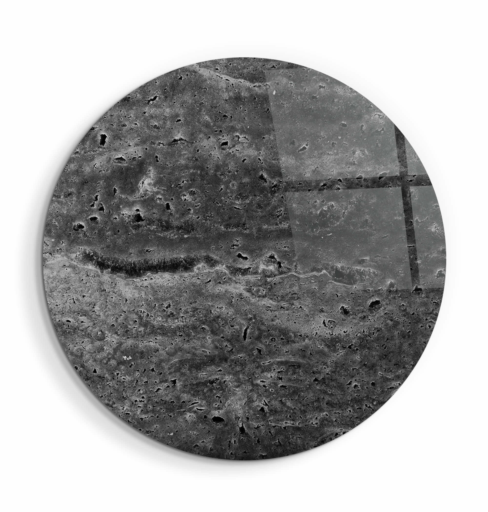 ・"Travertine - Moon - Black"・Rounded Glass Wall Art