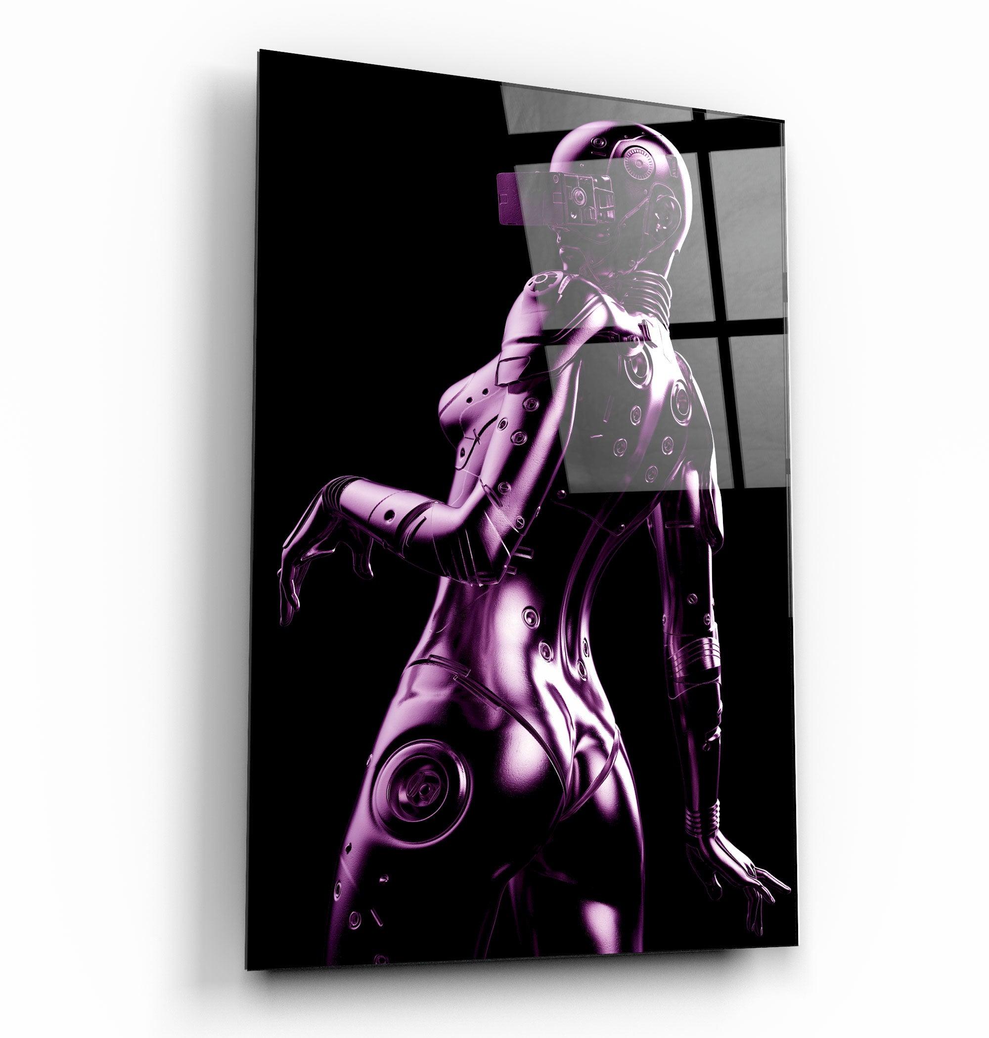 ・"Steel Robot Girl in Purple"・Designer's Collection Glass Wall Art