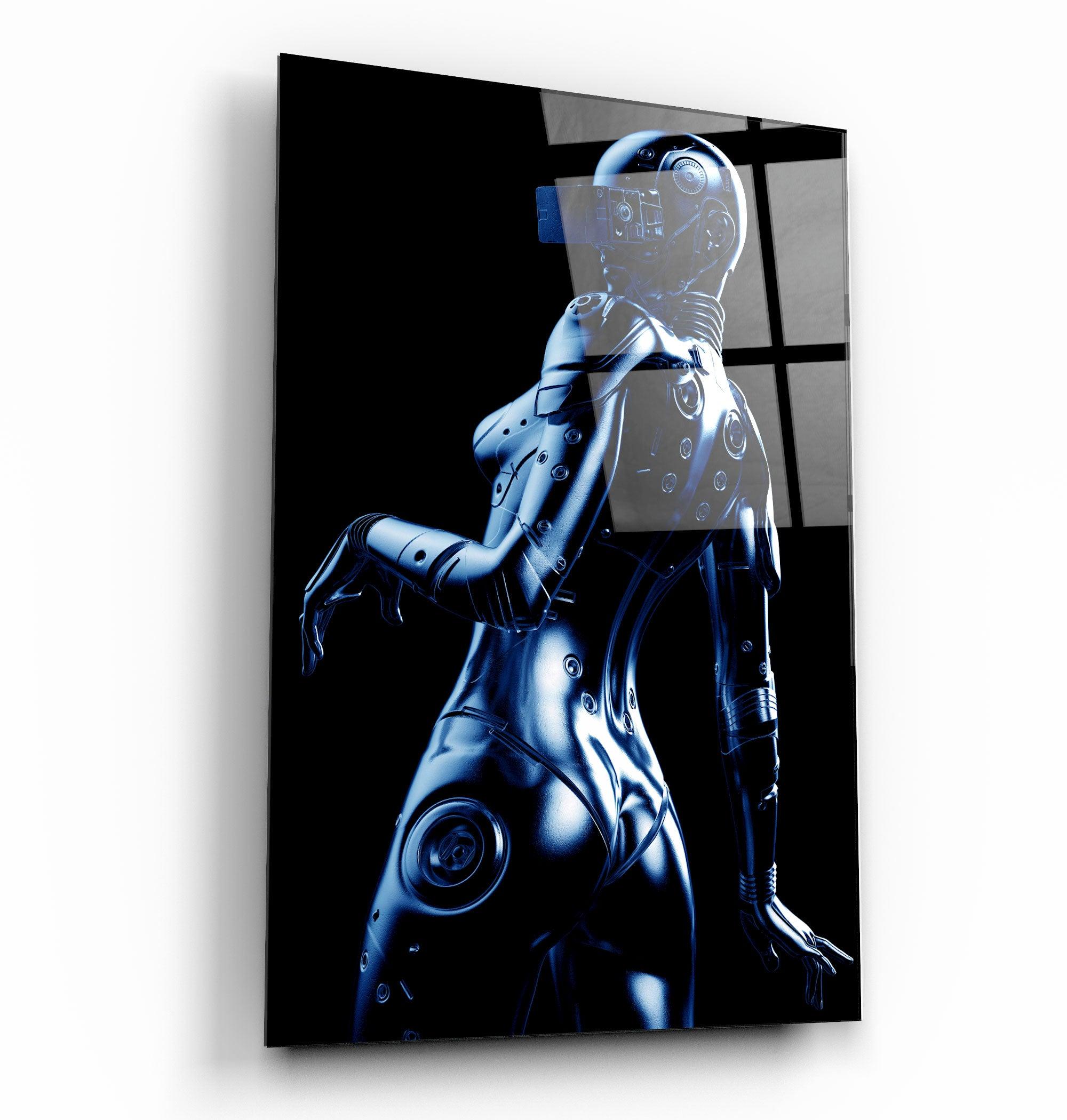 ・"Steel Robot Girl in Blue"・Designer's Collection Glass Wall Art