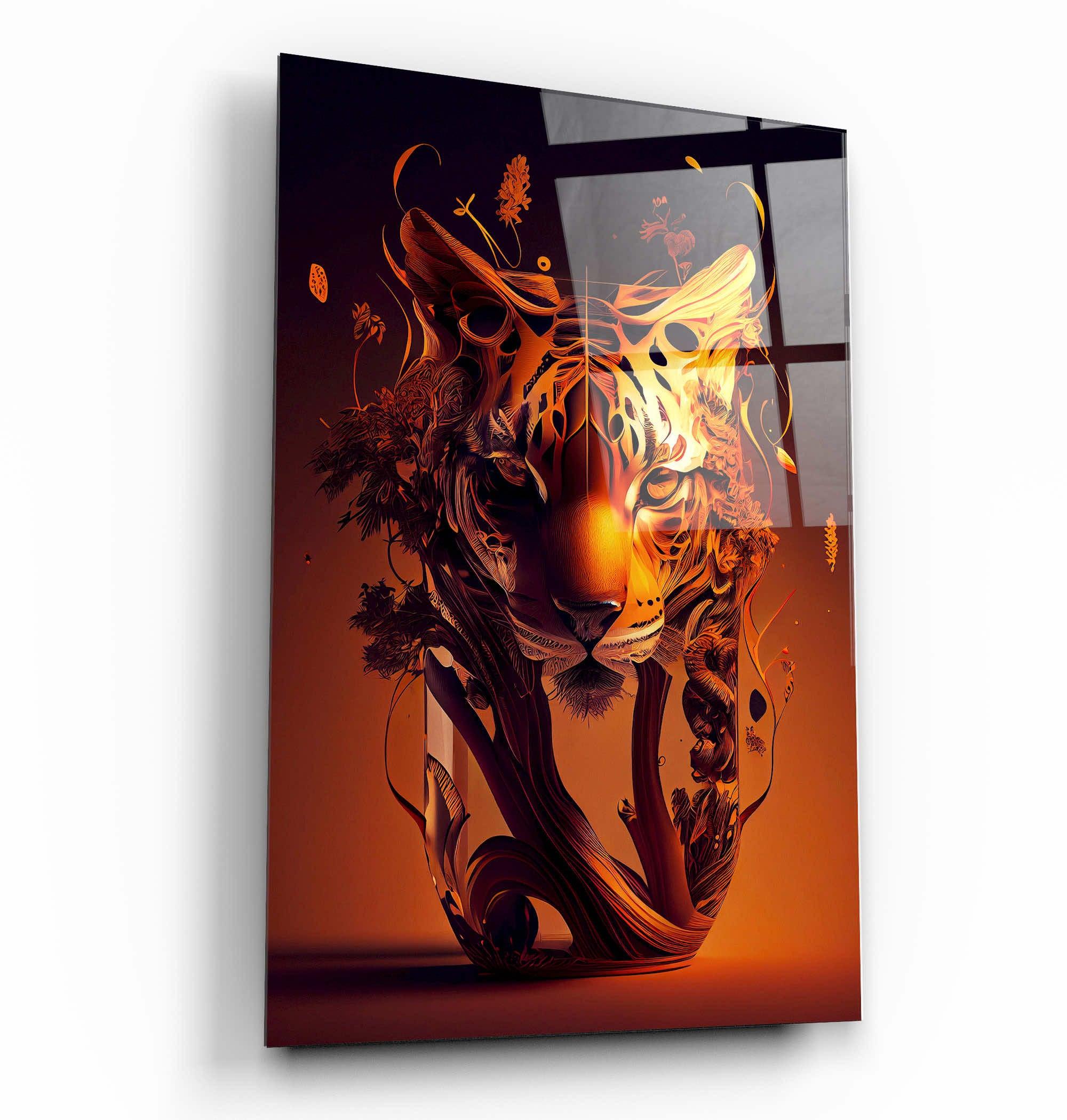 ・"Tiger Vase"・Secret World Collection Glass Wall Art
