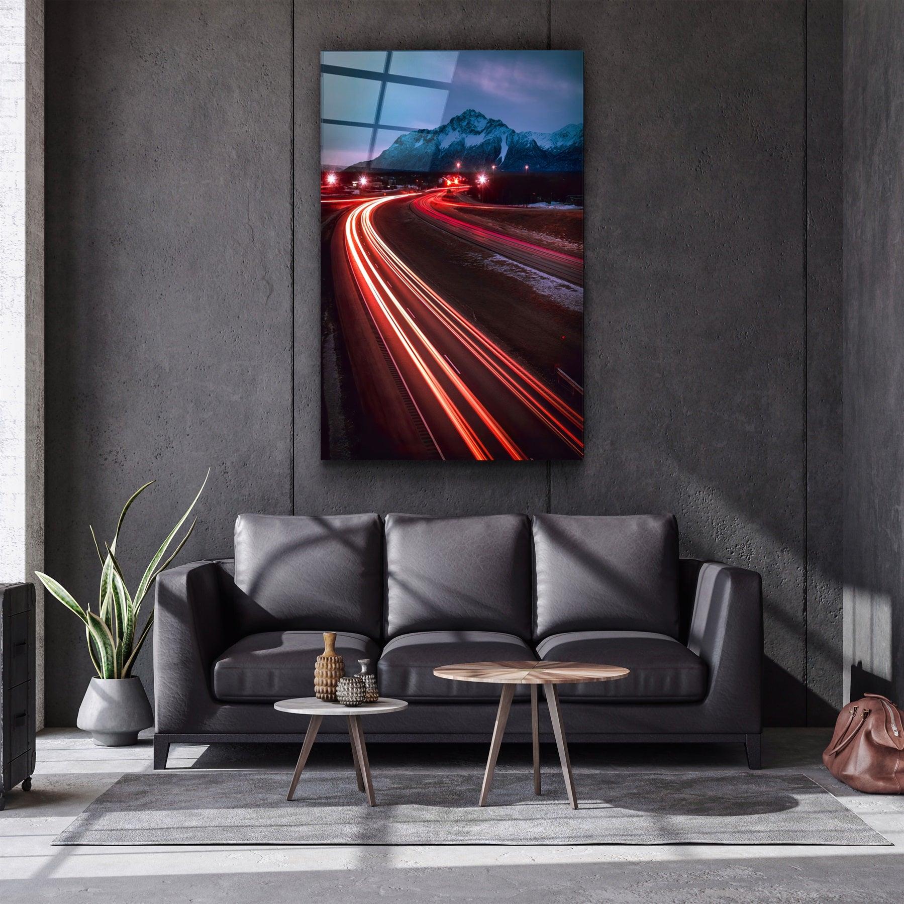 ・"Road and Mountains"・Glass Wall Art