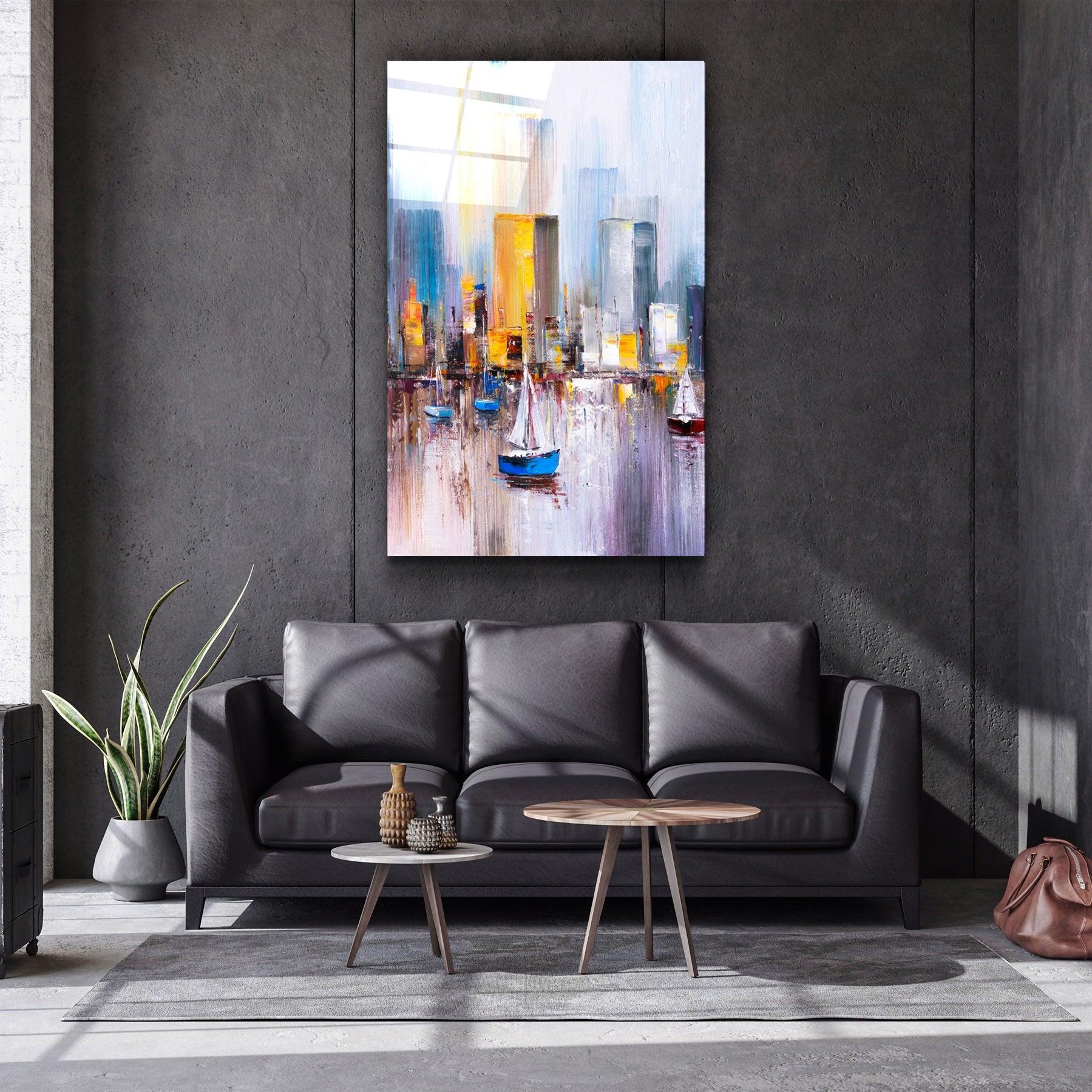 ・"Abstract Boats and Buildings"・Glass Wall Art