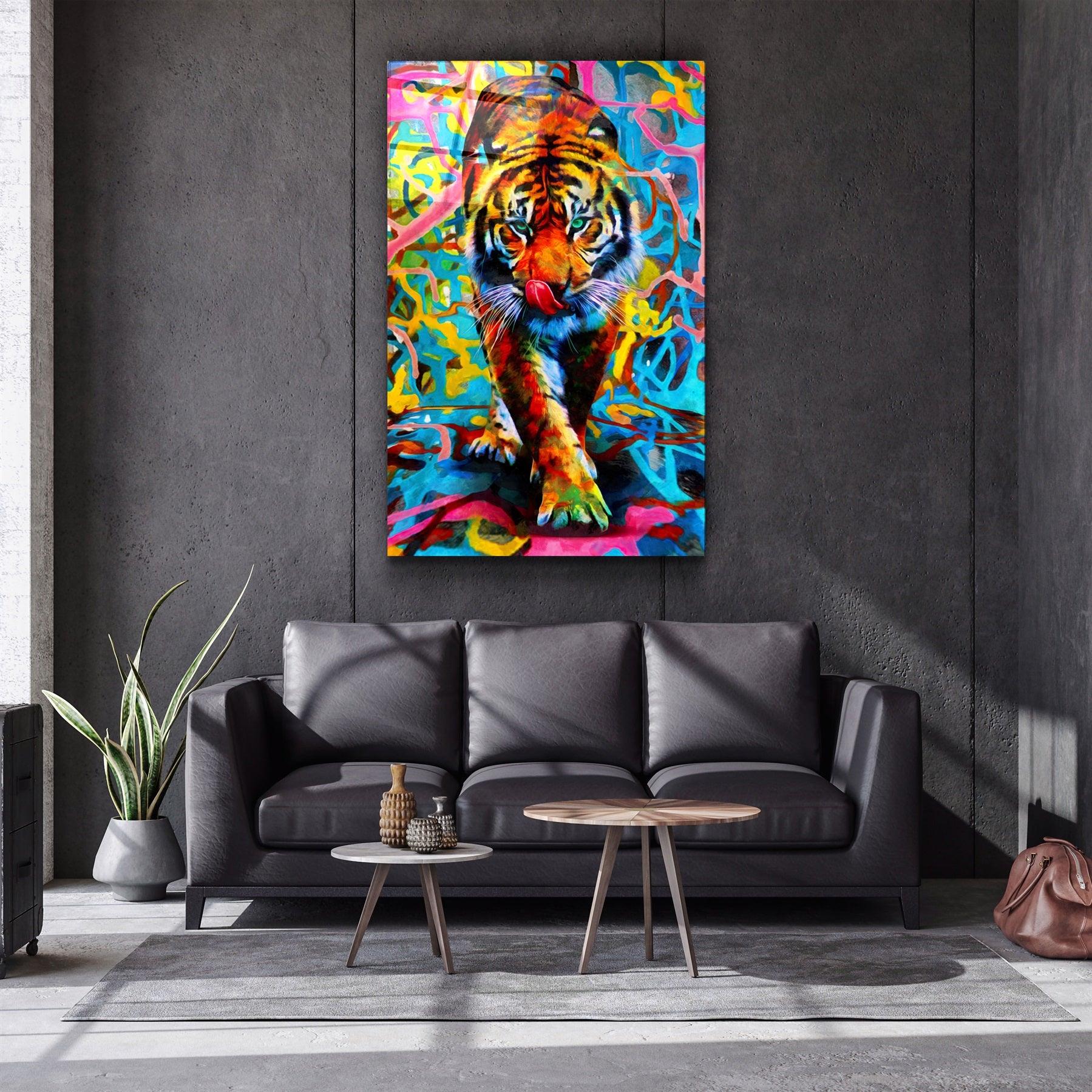 ・"Abstract Colorful Tiger"・Glass Wall Art