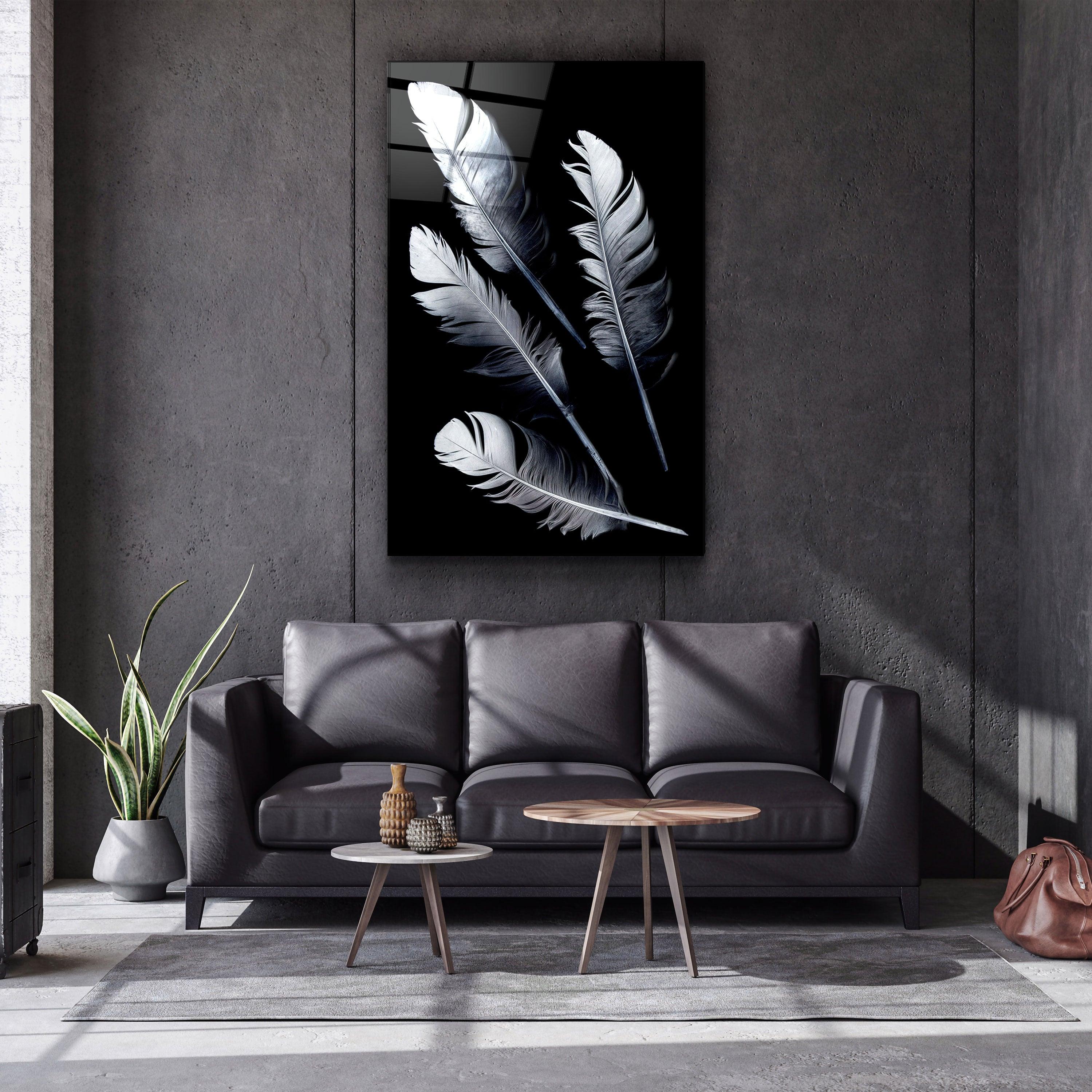 ・"White Feathers"・Glass Wall Art - ArtDesigna Glass Printing Wall Art