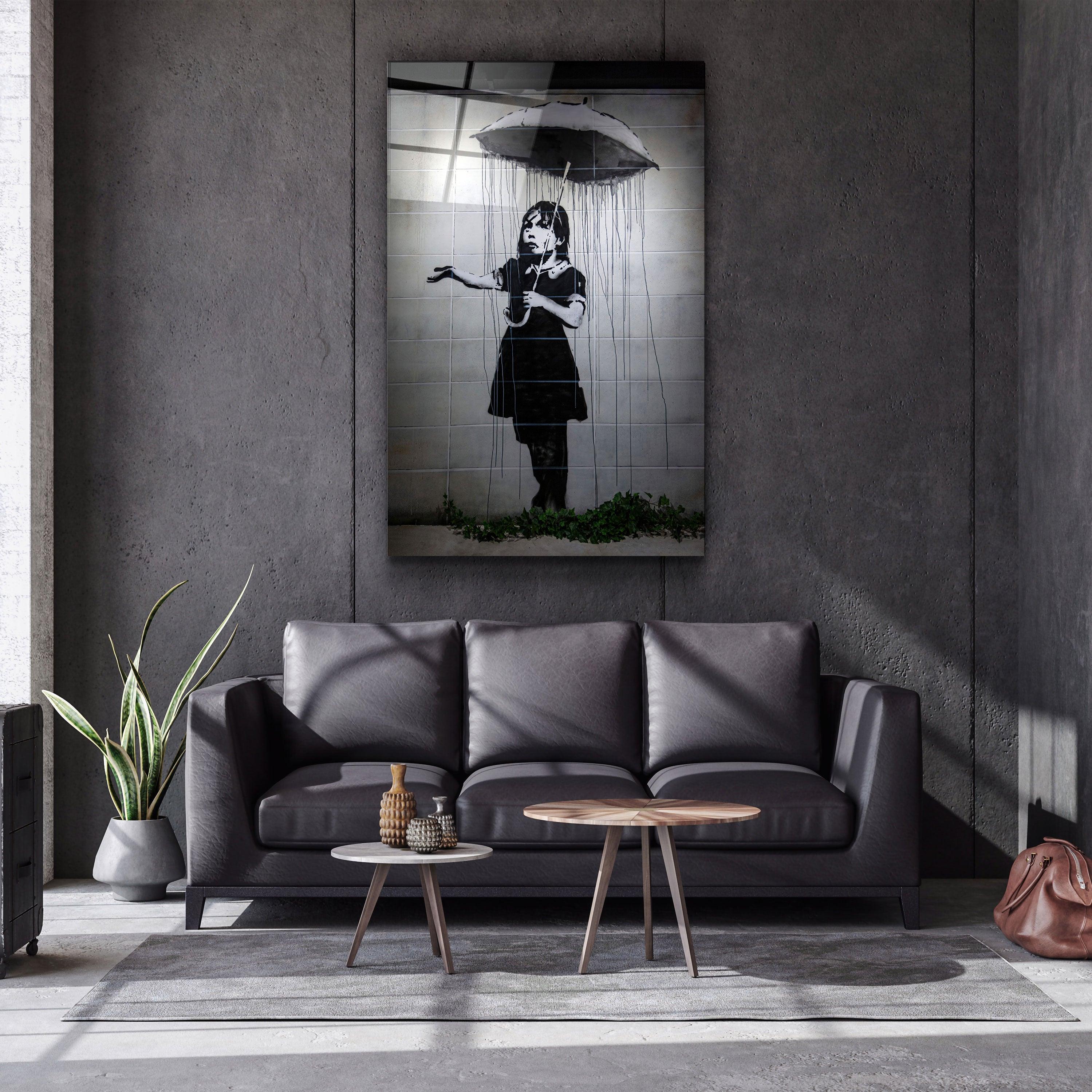 ・"Banksy - Girl with an umbrella"・Glass Wall Art