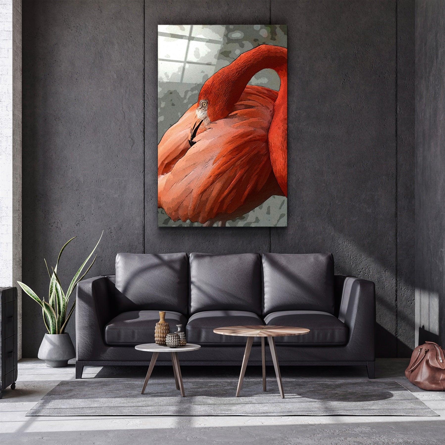 ・"Flamingo V3"・Glass Wall Art