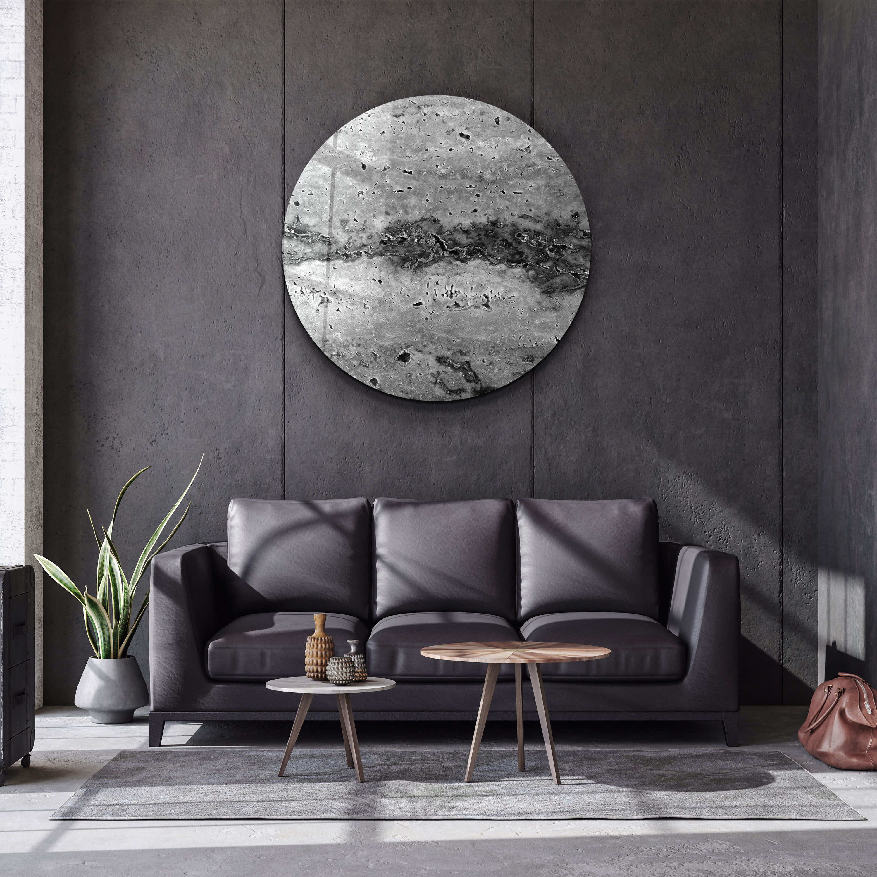 ・"Travertine Stone - Dark Gray"・Rounded Glass Wall Art