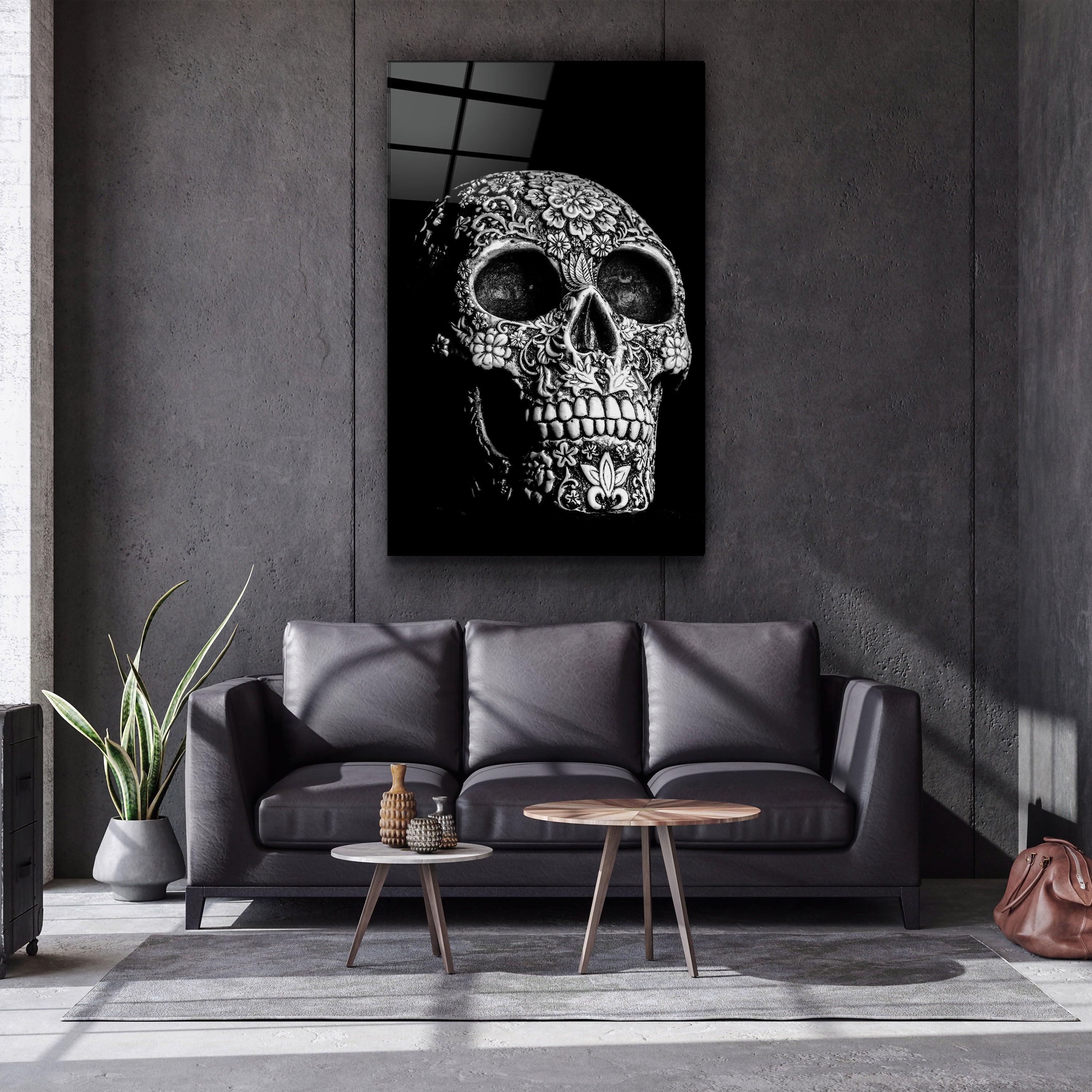 Grey Skull Glass Wall Art