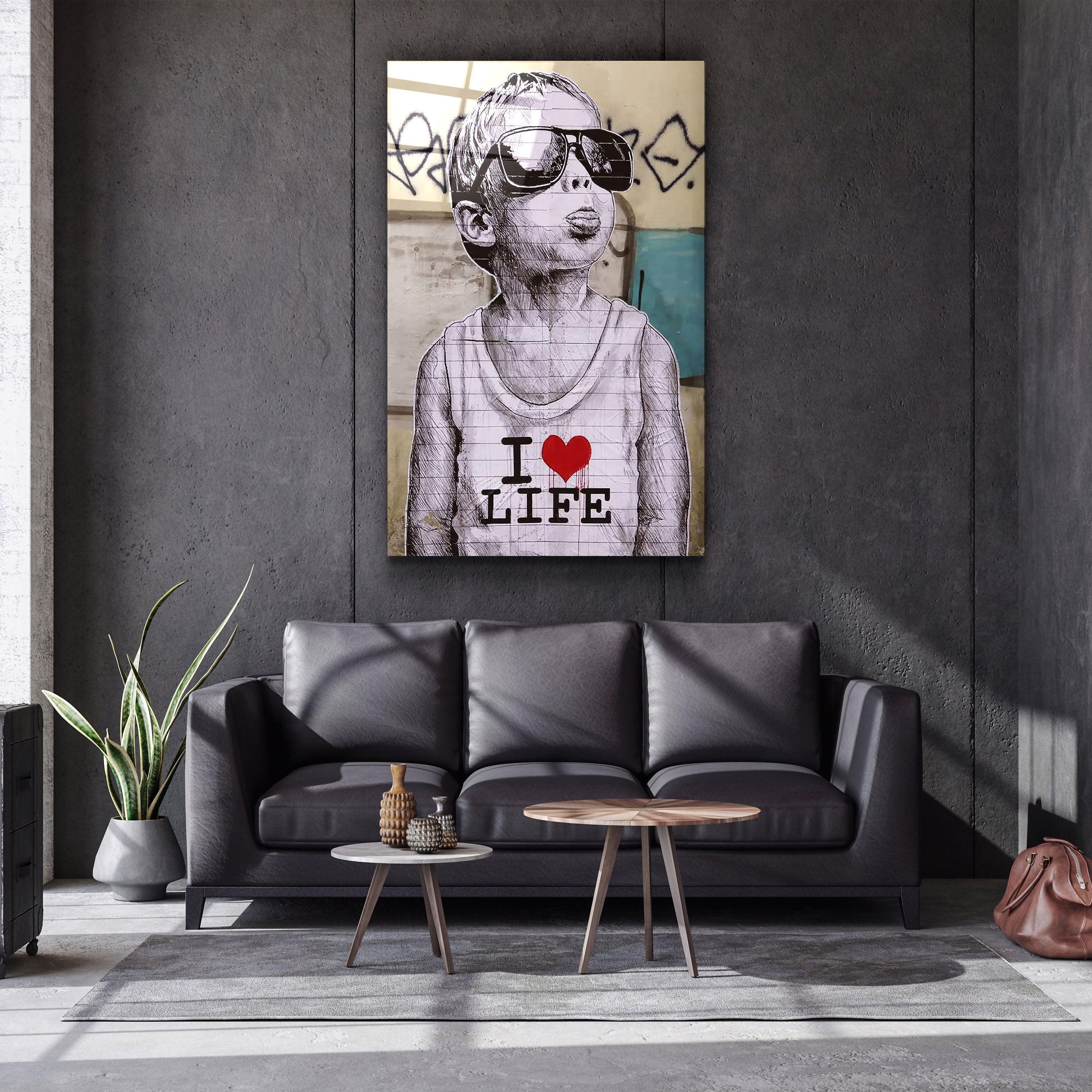 Banksy - I LOVE LIFE | Designer's Collection Glass Wall Art