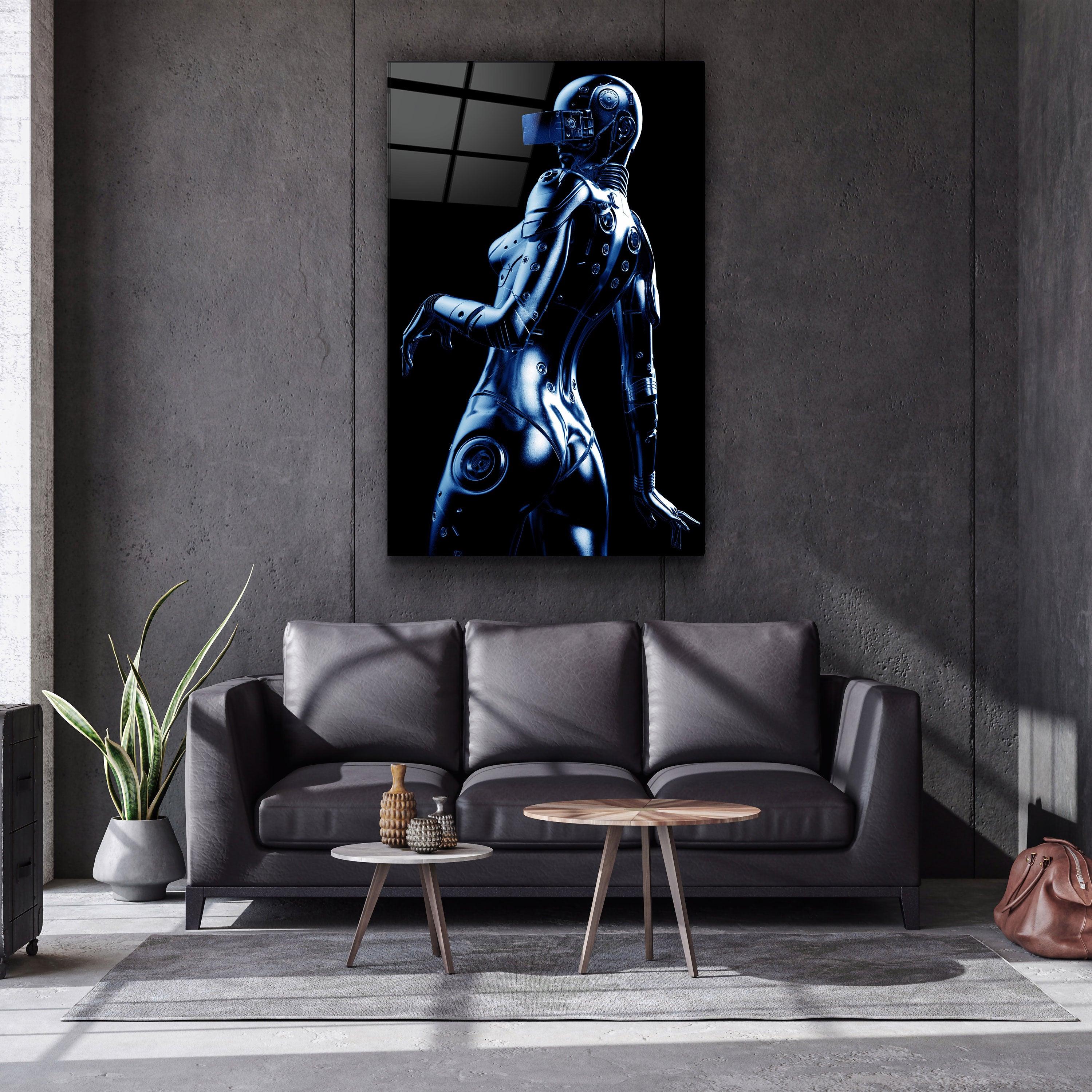 ・"Steel Robot Girl in Blue"・Designer's Collection Glass Wall Art