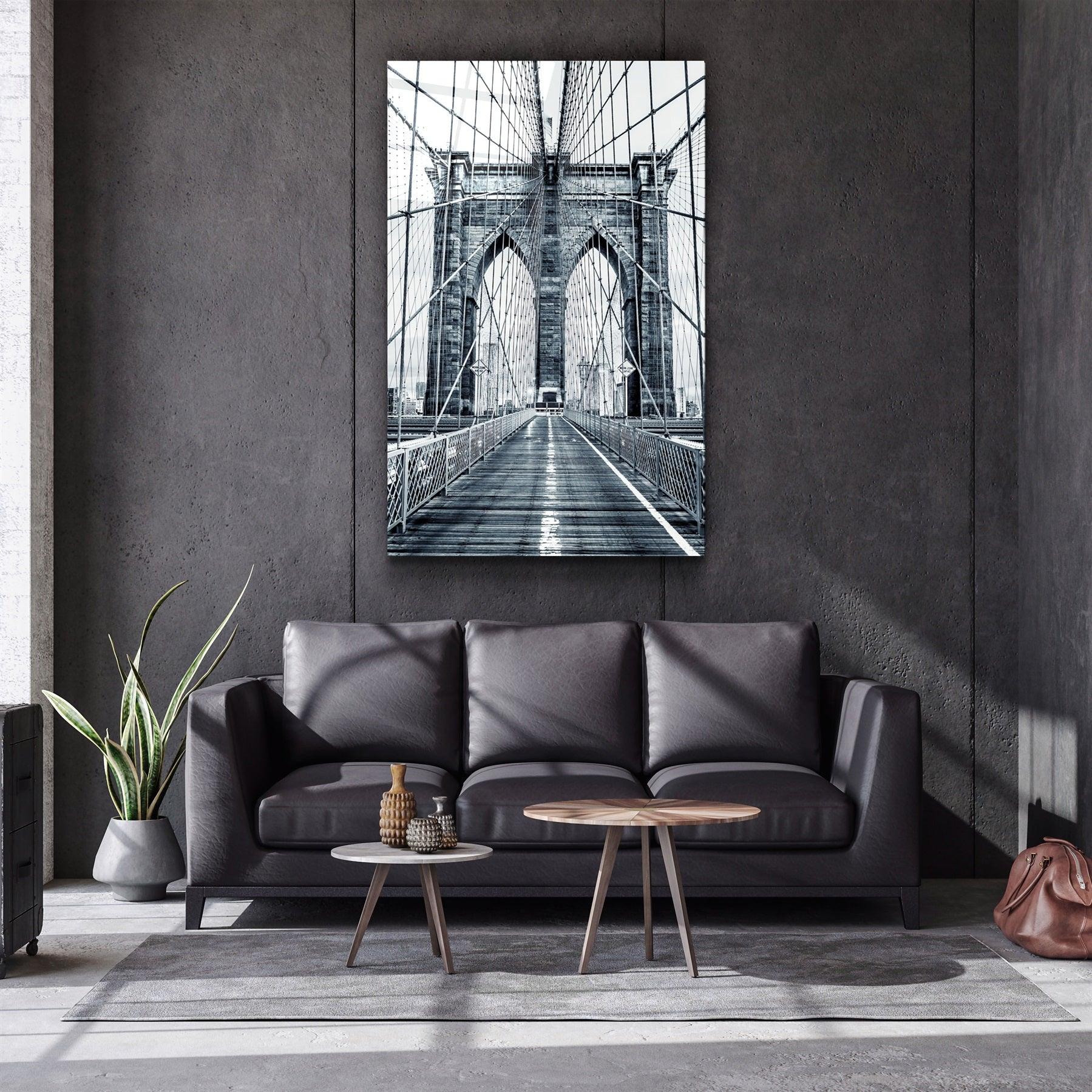 ・"Brooklyn Bridge Retro Gray 2"・Glass Wall Art
