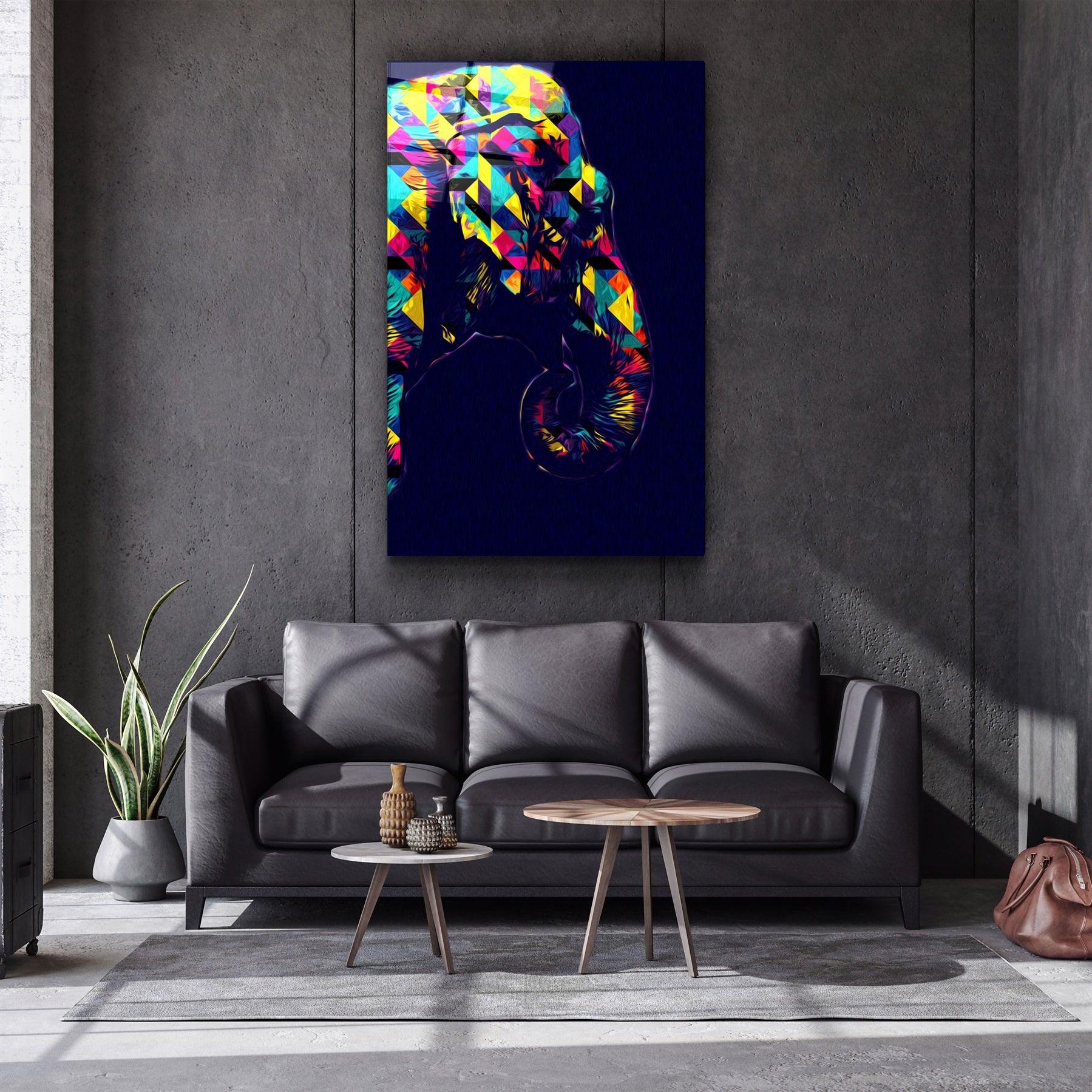 ・"Colormix Elephant Portrait"・Glass Wall Art