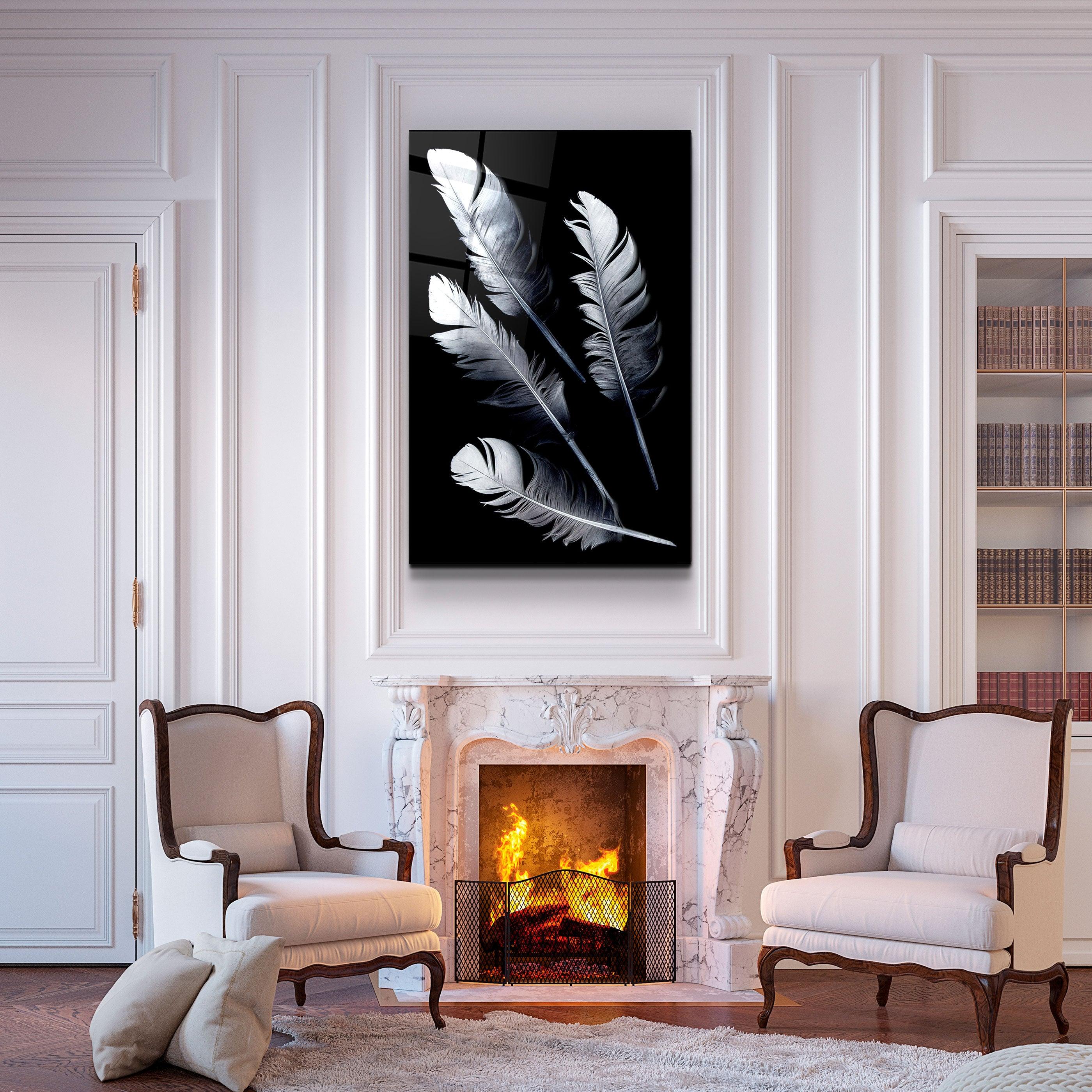 ・"White Feathers"・Glass Wall Art - ArtDesigna Glass Printing Wall Art