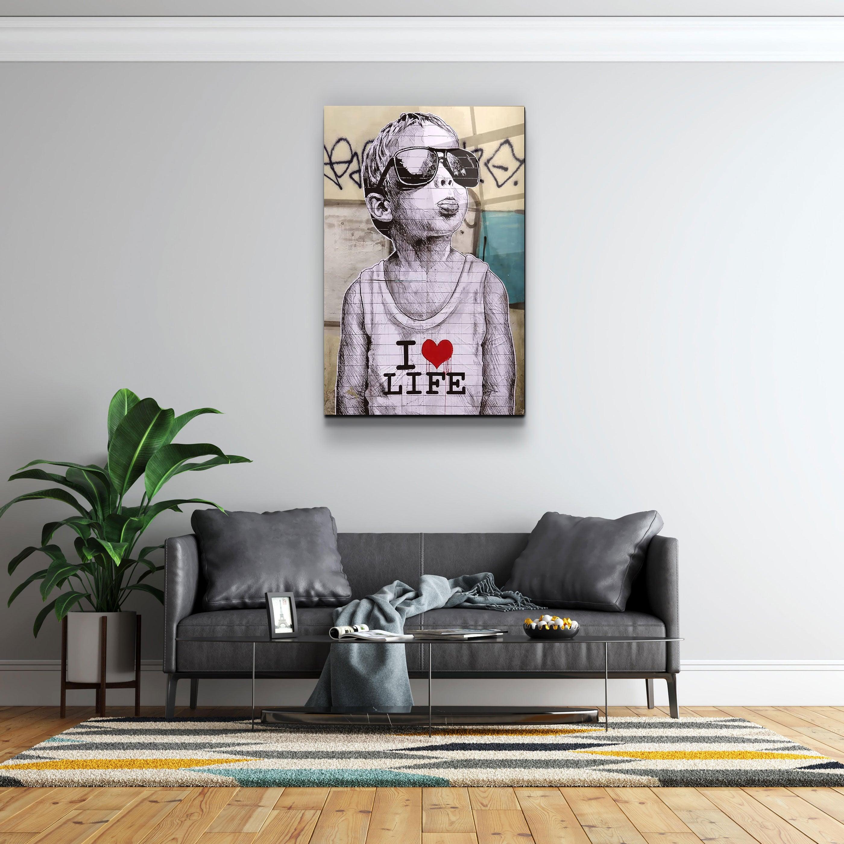 Banksy - I LOVE LIFE | Designer's Collection Glass Wall Art