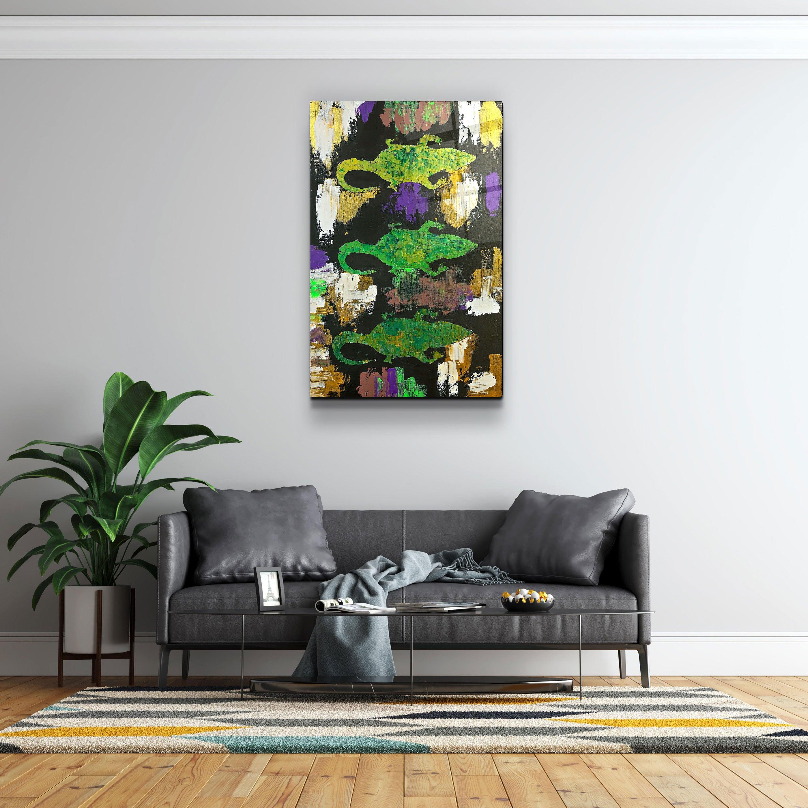 ・"Three Little Alligators - Hand-drawn Image"・Glass Wall Art