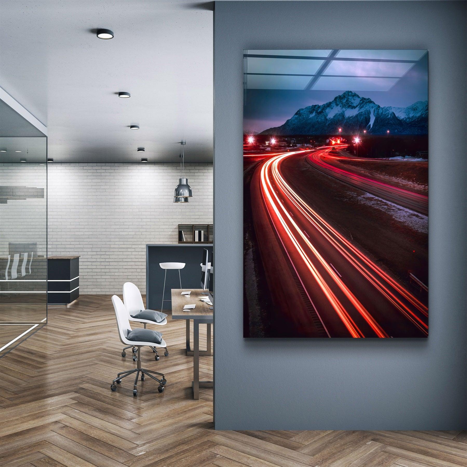 ・"Road and Mountains"・Glass Wall Art