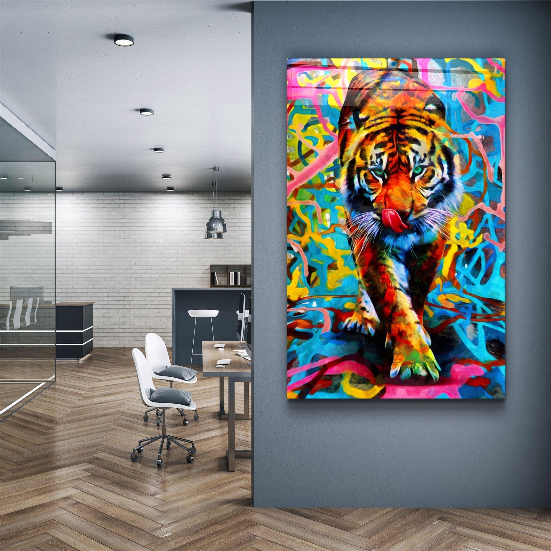 ・"Abstract Colorful Tiger"・Glass Wall Art