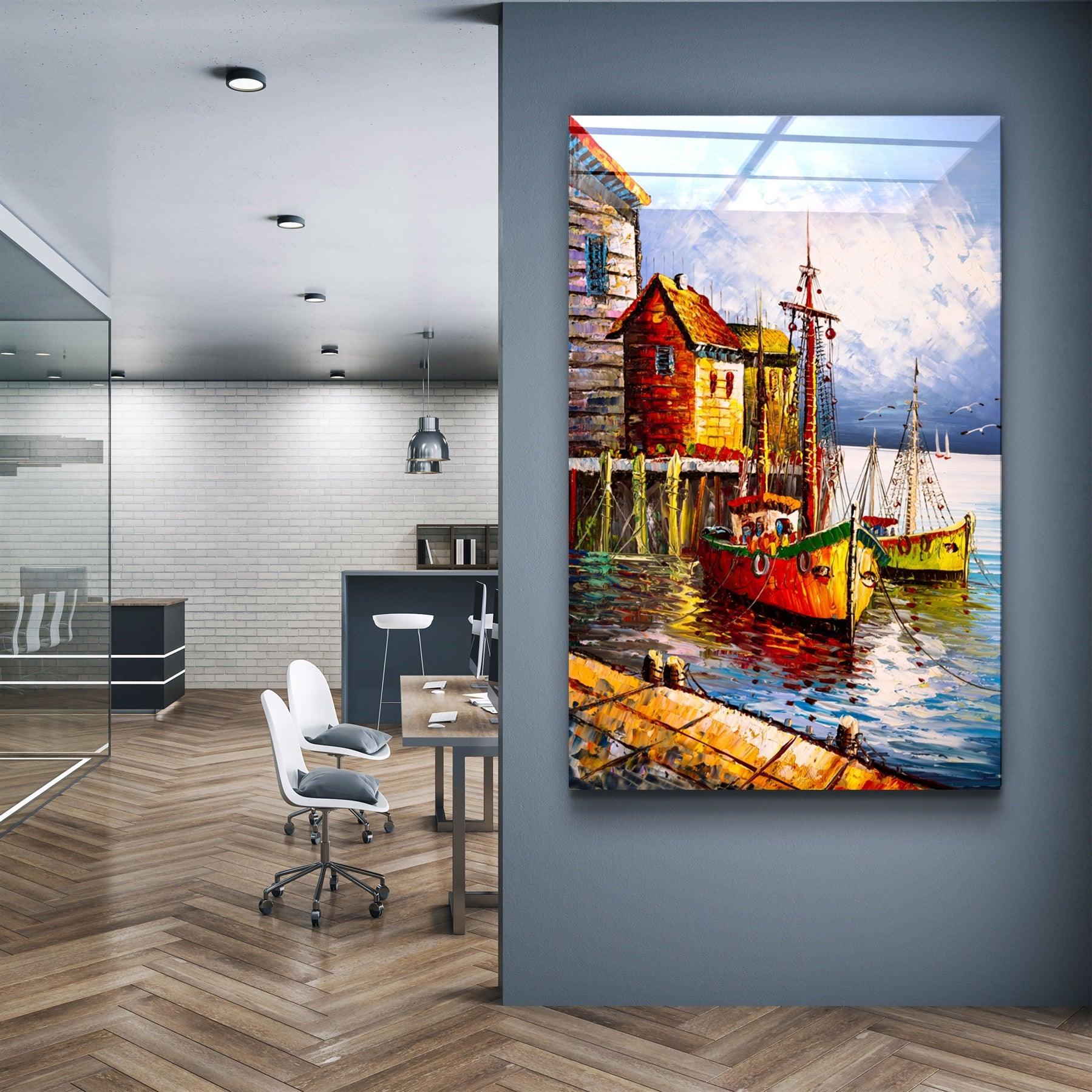・"Boats and Houses"・Glass Wall Art
