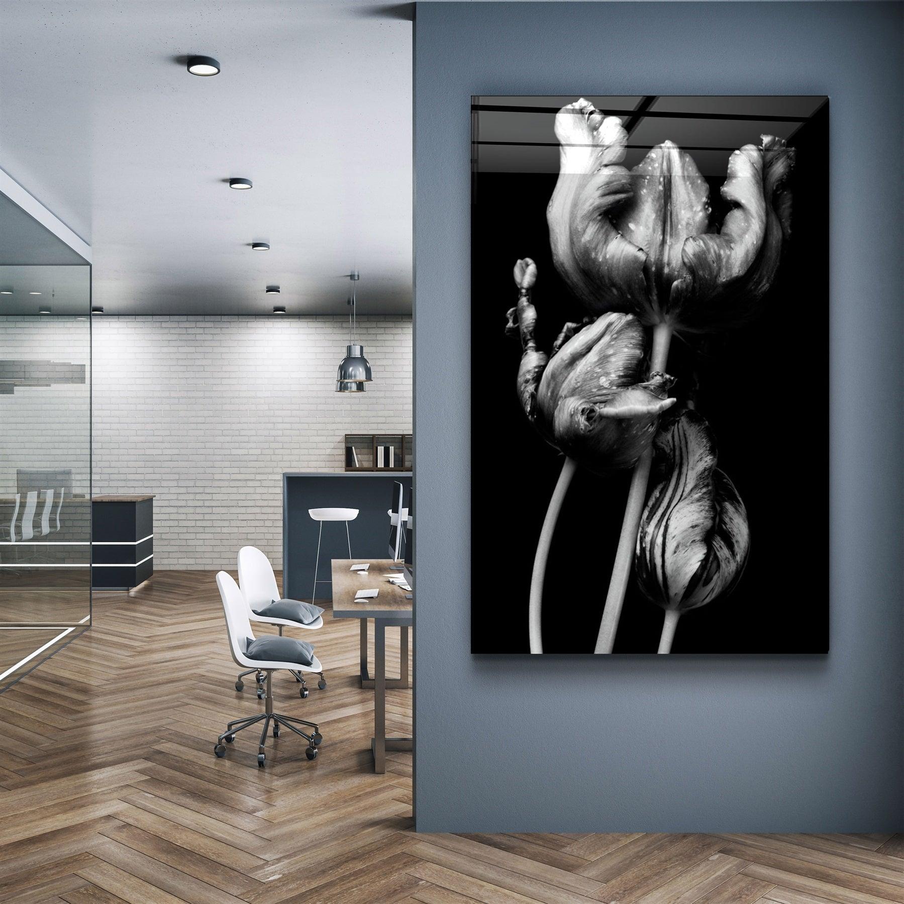 ・"Black - White Flower 2"・Glass Wall Art