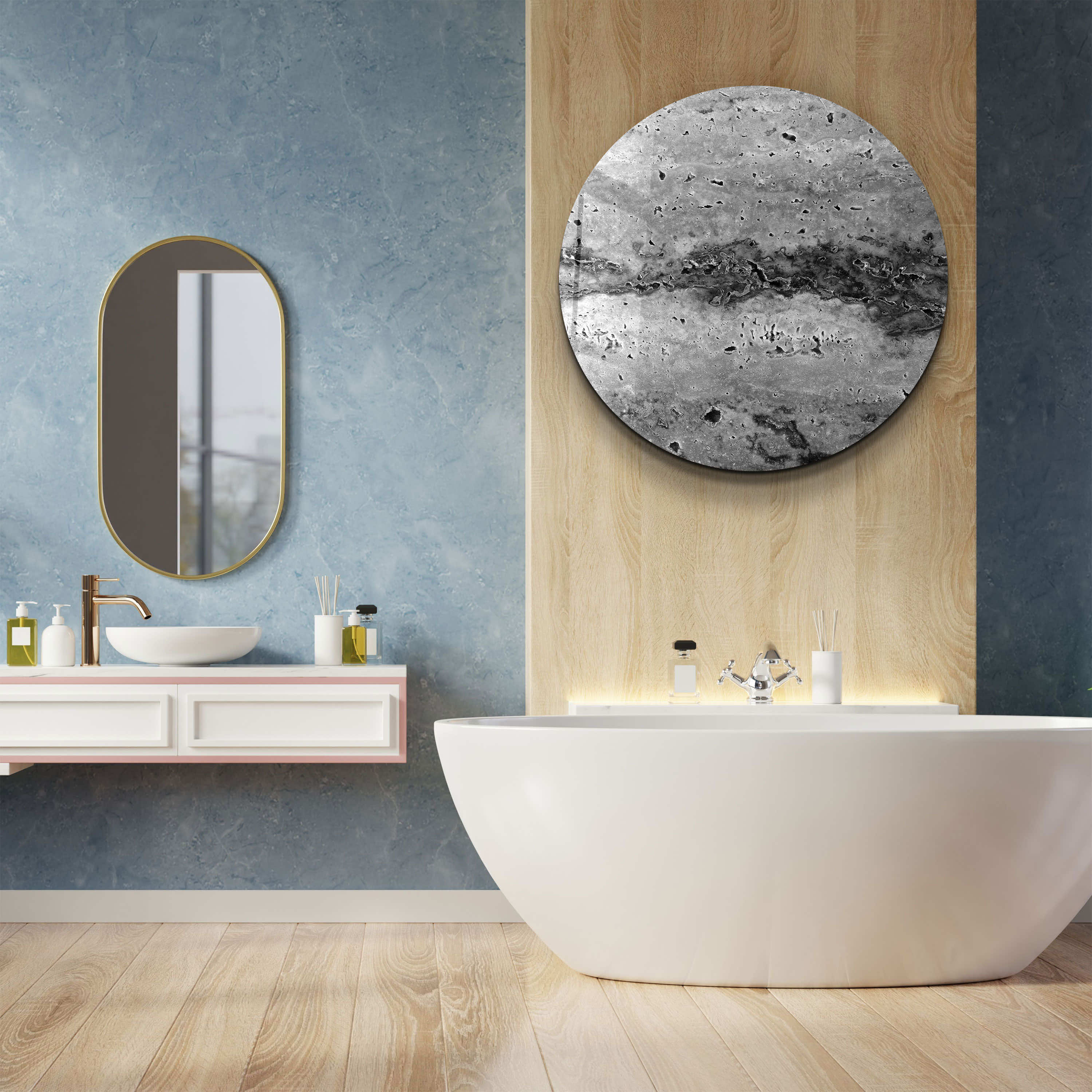 ・"Travertine Stone - Dark Gray"・Rounded Glass Wall Art