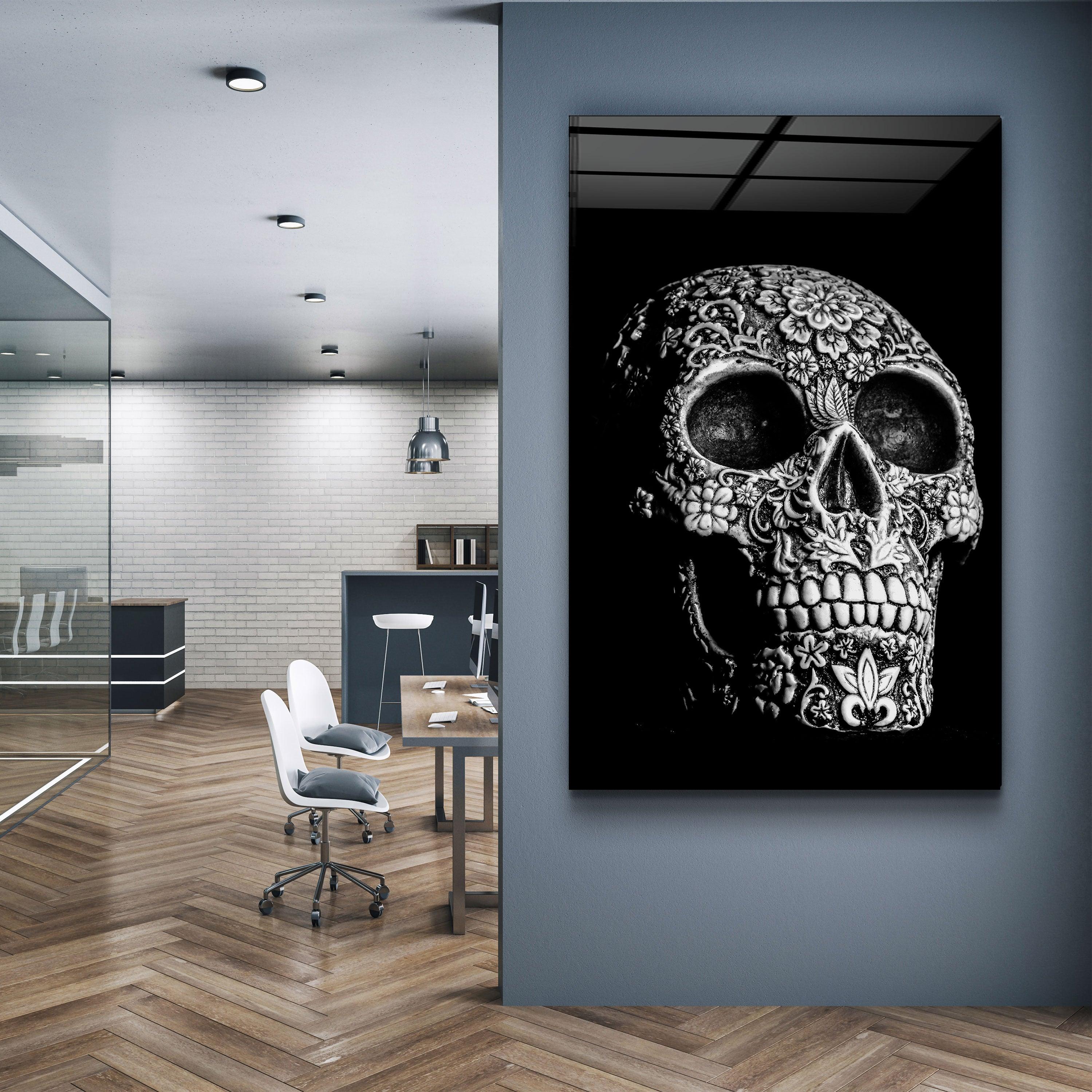 Grey Skull Glass Wall Art