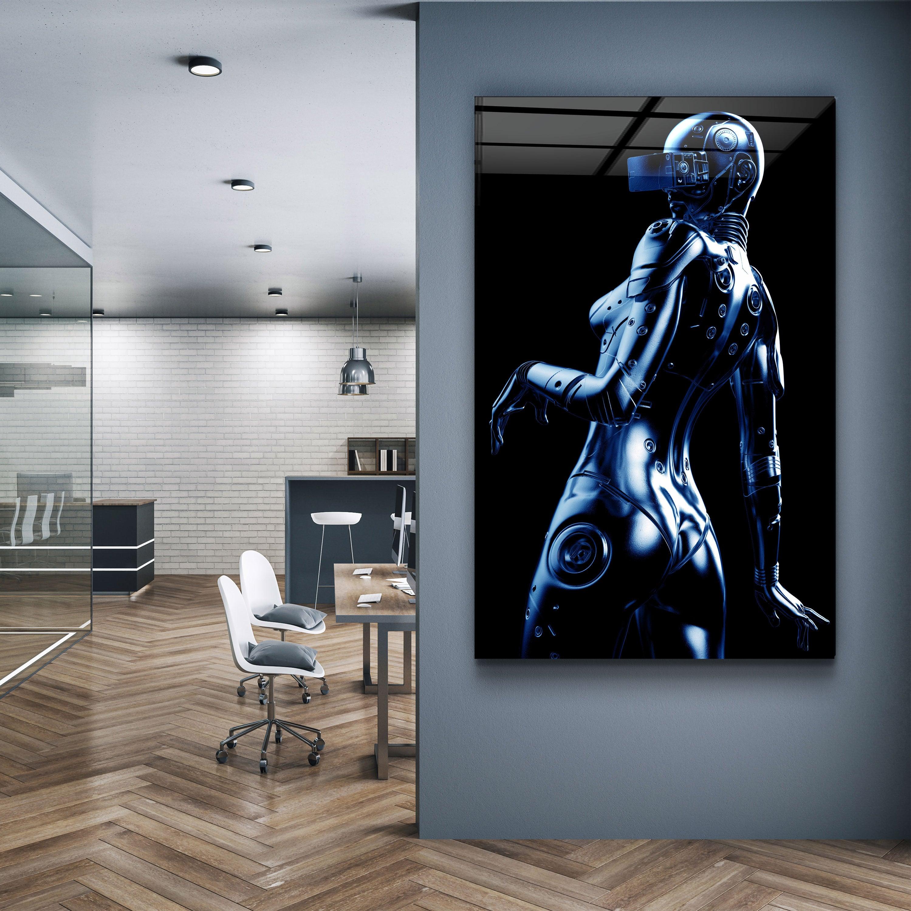 ・"Steel Robot Girl in Blue"・Designer's Collection Glass Wall Art