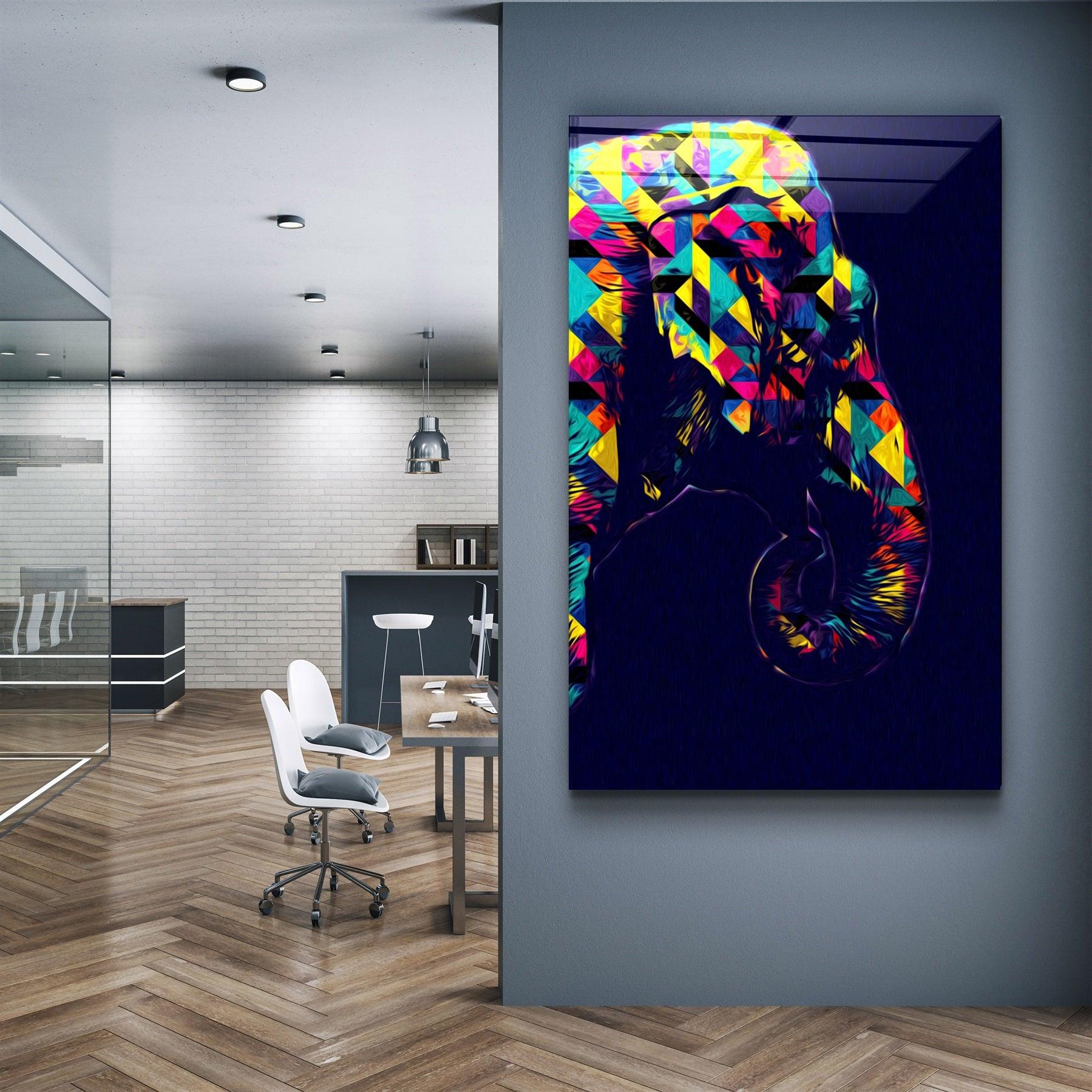・"Colormix Elephant Portrait"・Glass Wall Art
