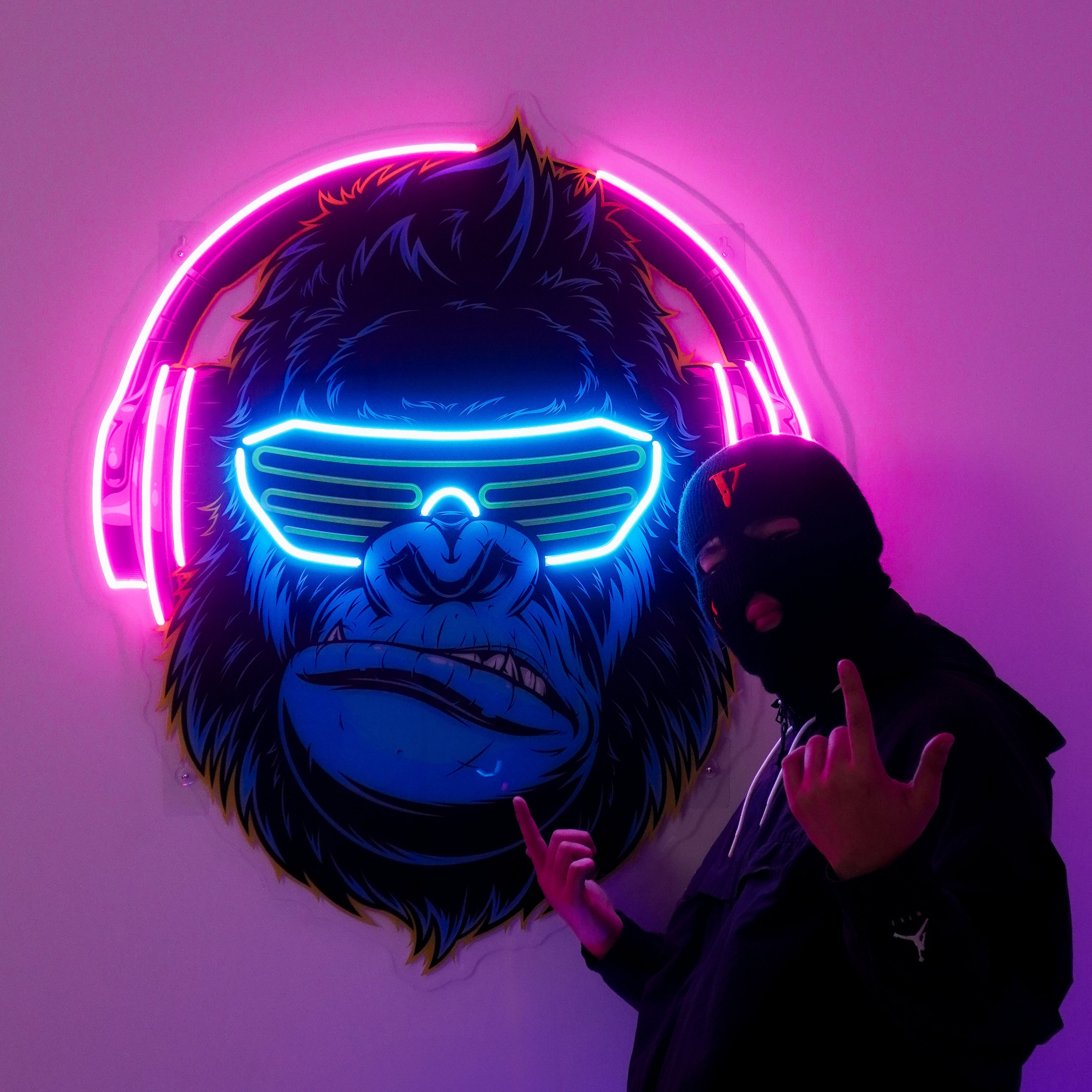 Gorilla with Headphones LED Neon Sign Light Pop Art