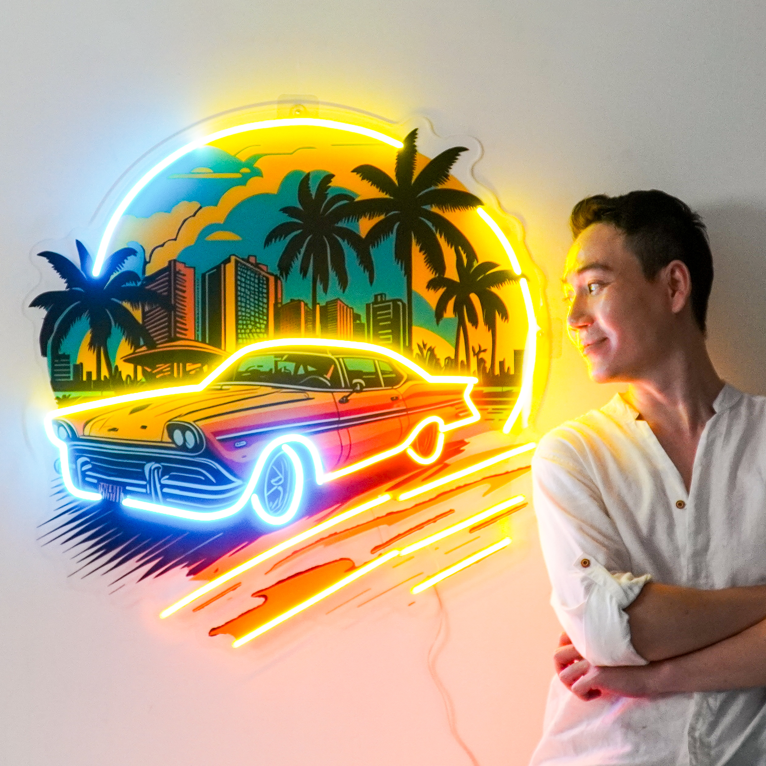 Car The Sunset LED Neon Sign Light Pop Art