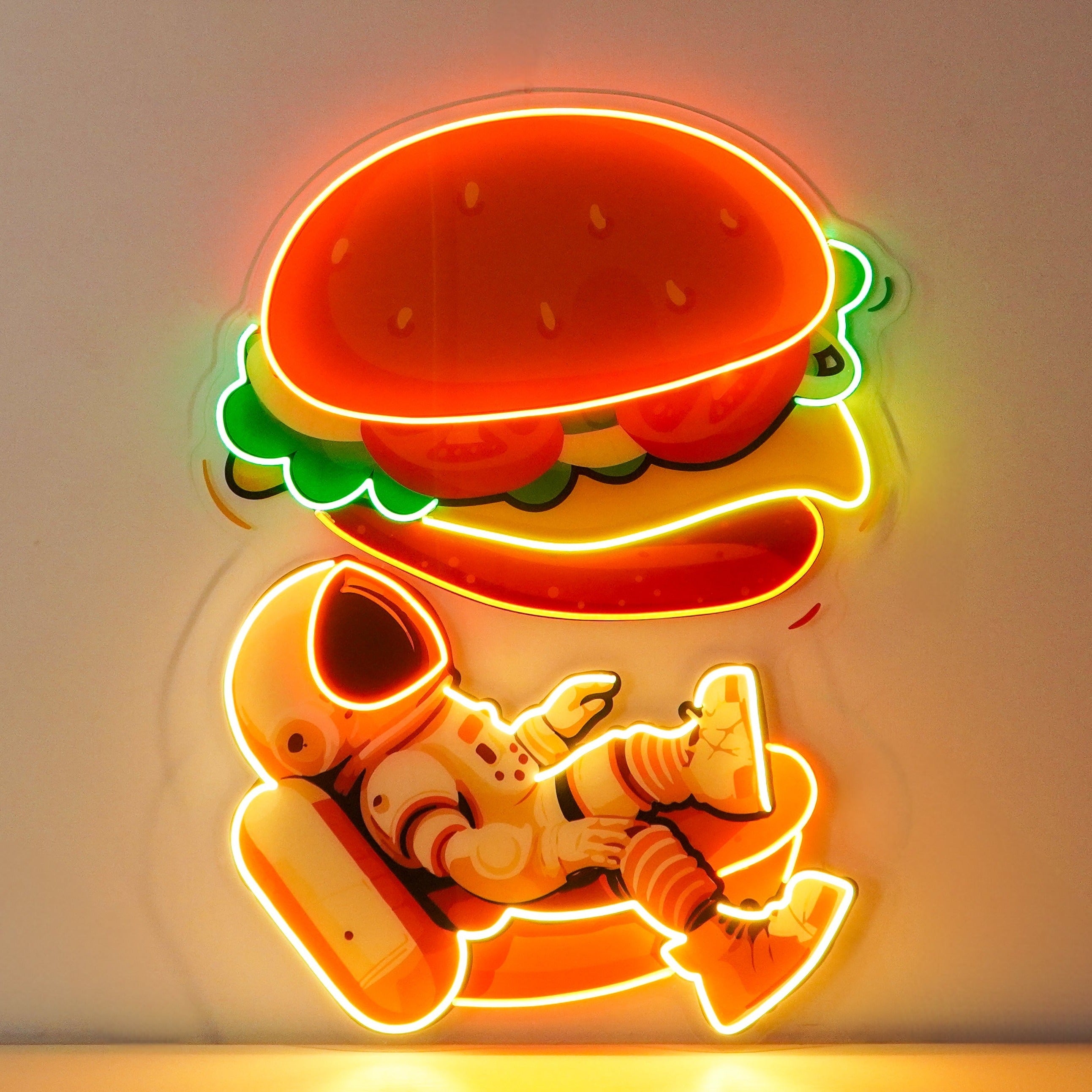 Astronaut and Burger Led Neon Acrylic Artwork