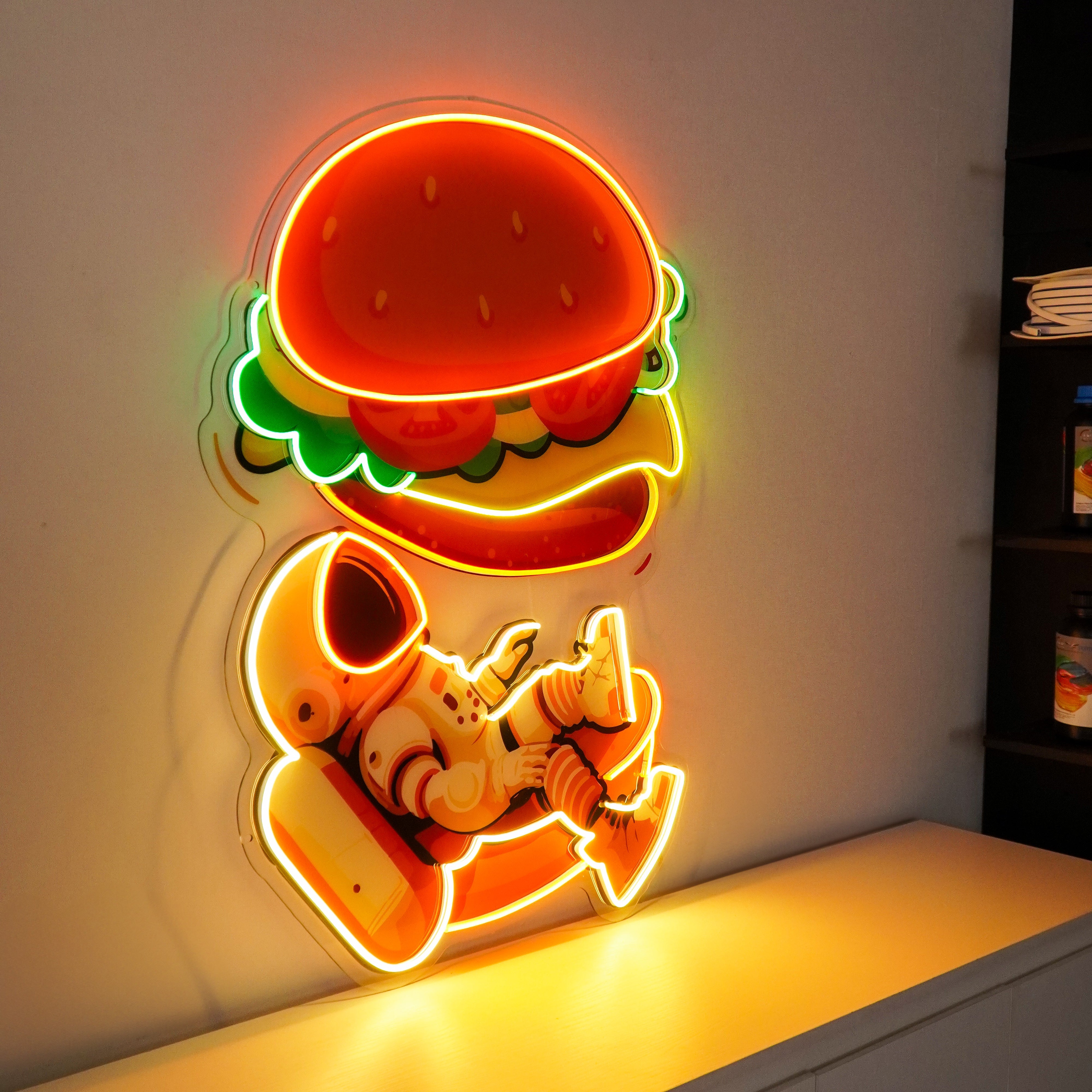 Astronaut and Burger Led Neon Acrylic Artwork